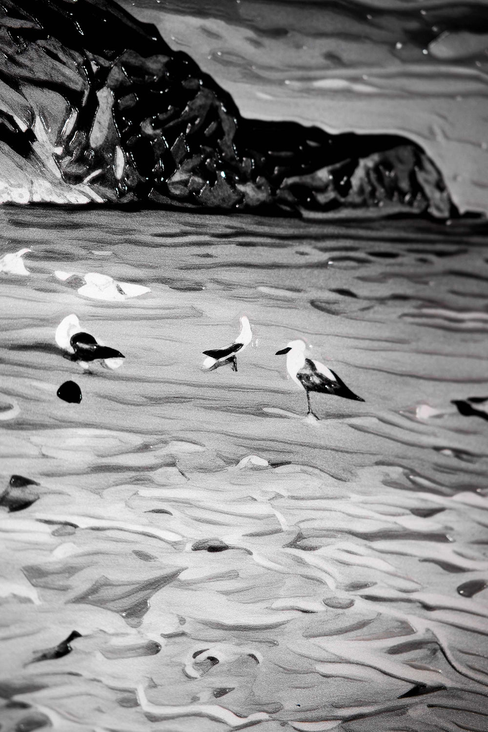 Noir Sahilin Kızıl Bekçisi — 3D Haptik Kabartmalı Yüksek Parlak Lüks Duvar Tablosu