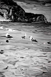 Noir Sahilin Kızıl Bekçisi — 3D Haptik Kabartmalı Yüksek Parlak Lüks Duvar Tablosu