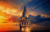 Wächter des Galata-Sonnenuntergangs — 3D-haptisch geprägte Hochglanz-Luxus-Wandkunst