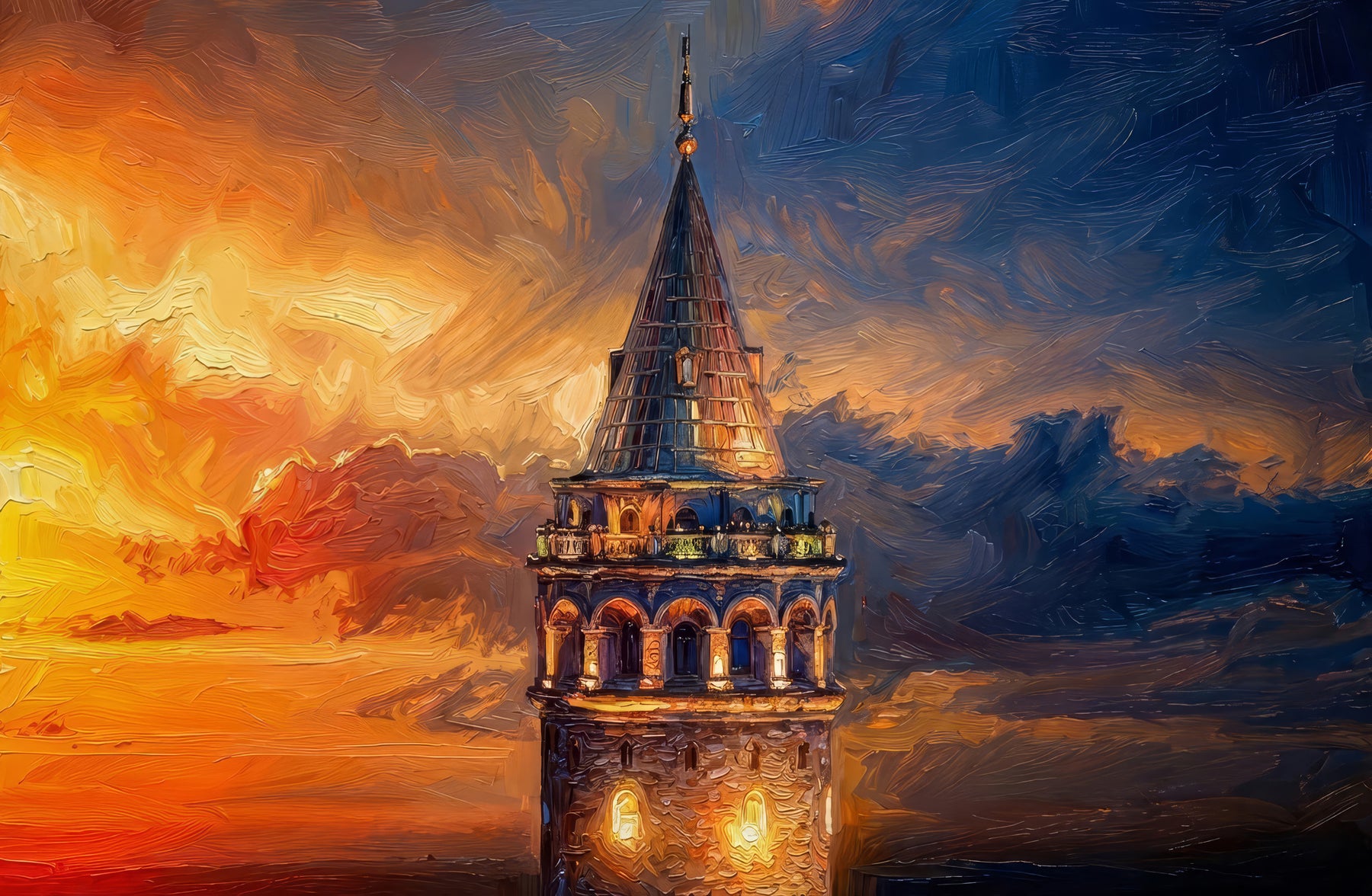 Galata Sunset Sentinel — 3D Haptic Embossed High-Gloss Luxury Wall Art