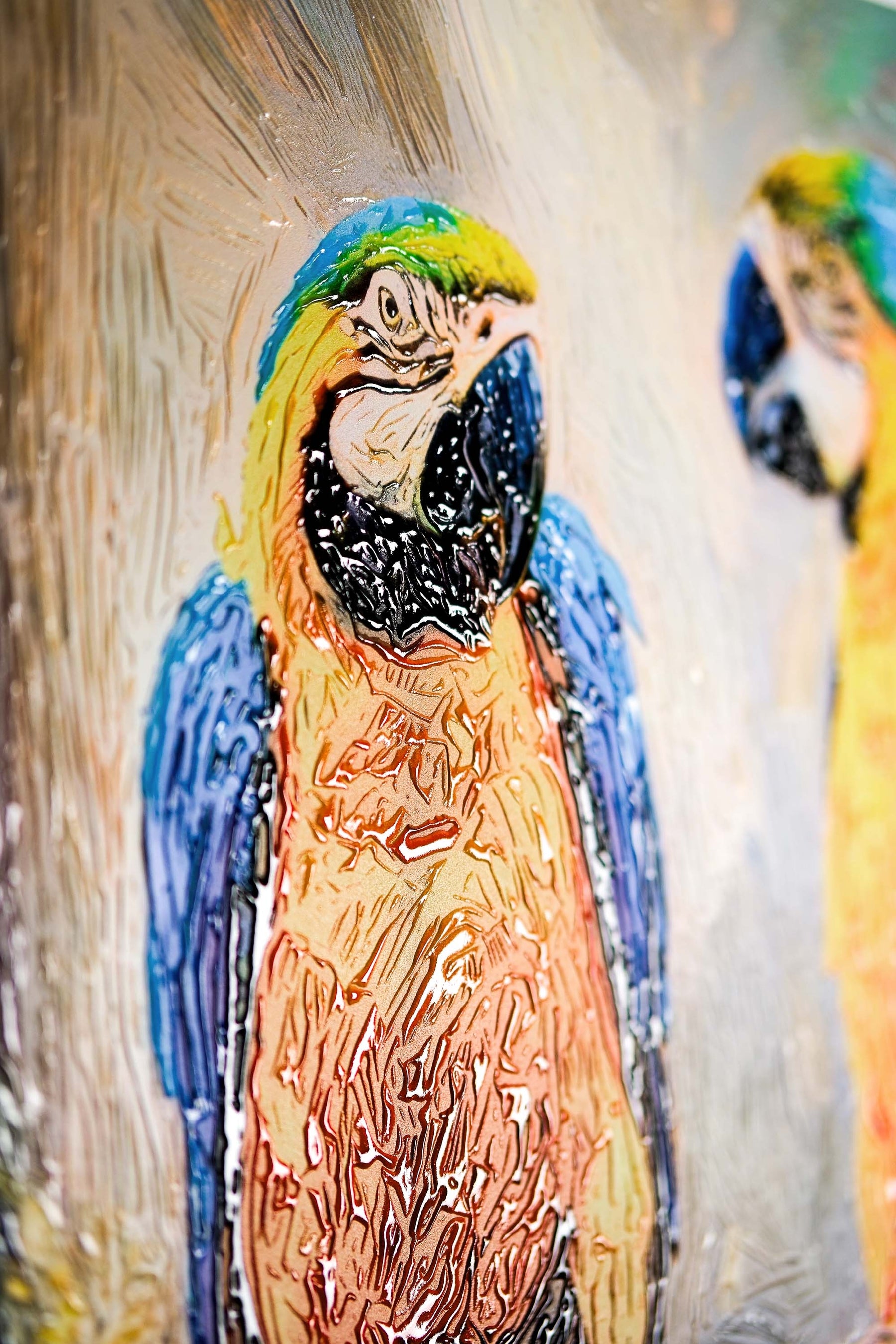 Tropical Trio Haven — 3D Haptic Embossed High-Gloss Luxury Wall Art