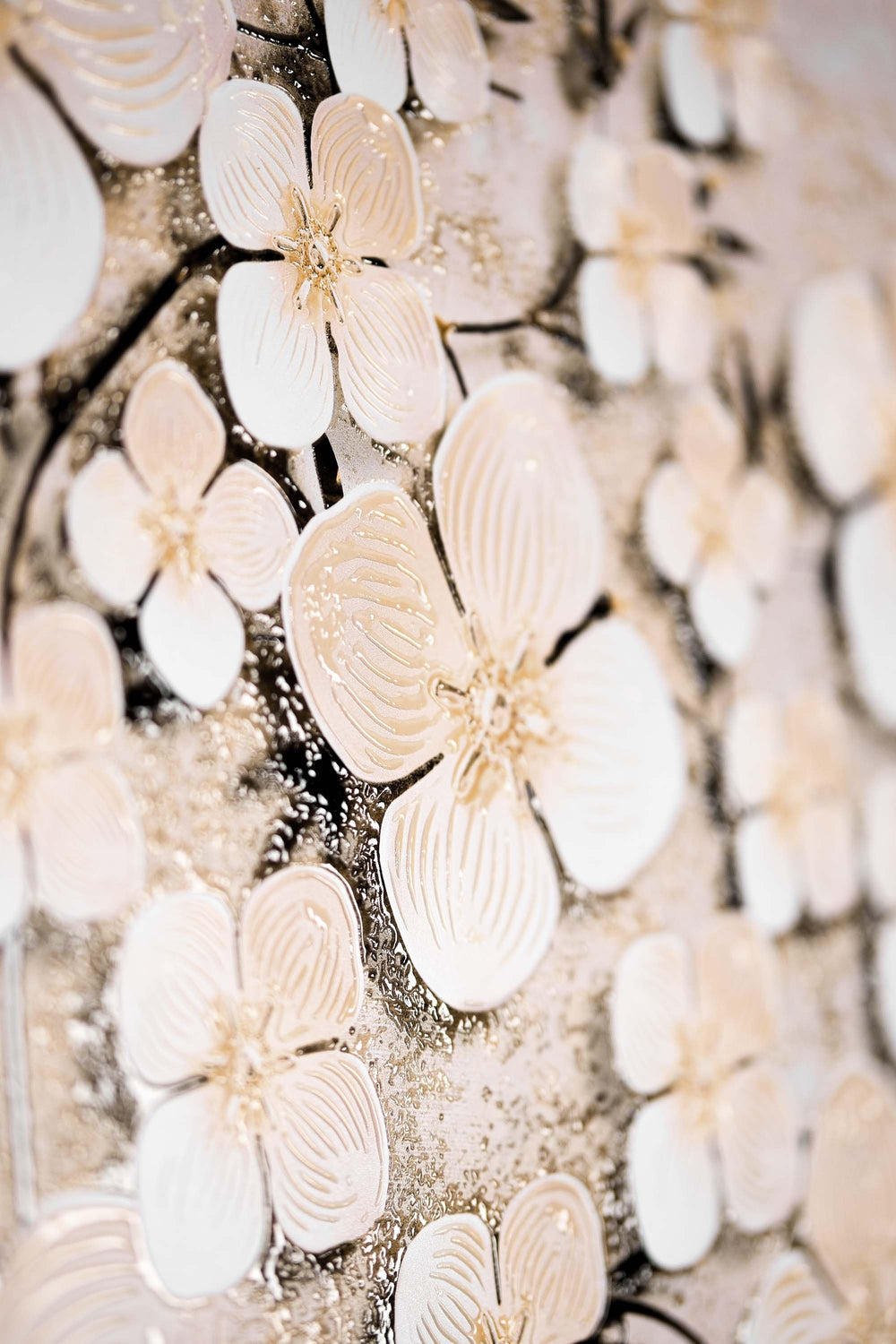 Ivory Floral Symphony — 3D Haptic Embossed High-Gloss Luxury Wall Art