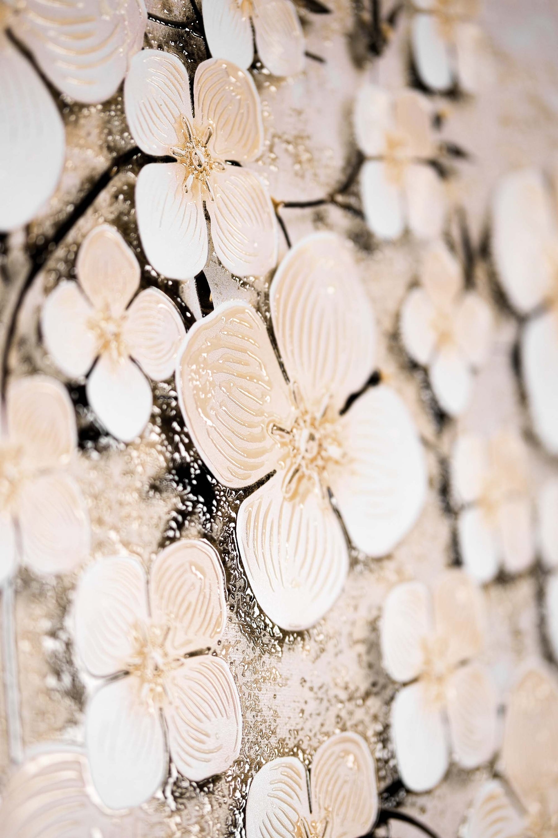 Ivory Floral Symphony — 3D Haptic Embossed High-Gloss Luxury Wall Art