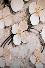 Ivory Floral Symphony — 3D Haptic Embossed High-Gloss Luxury Wall Art