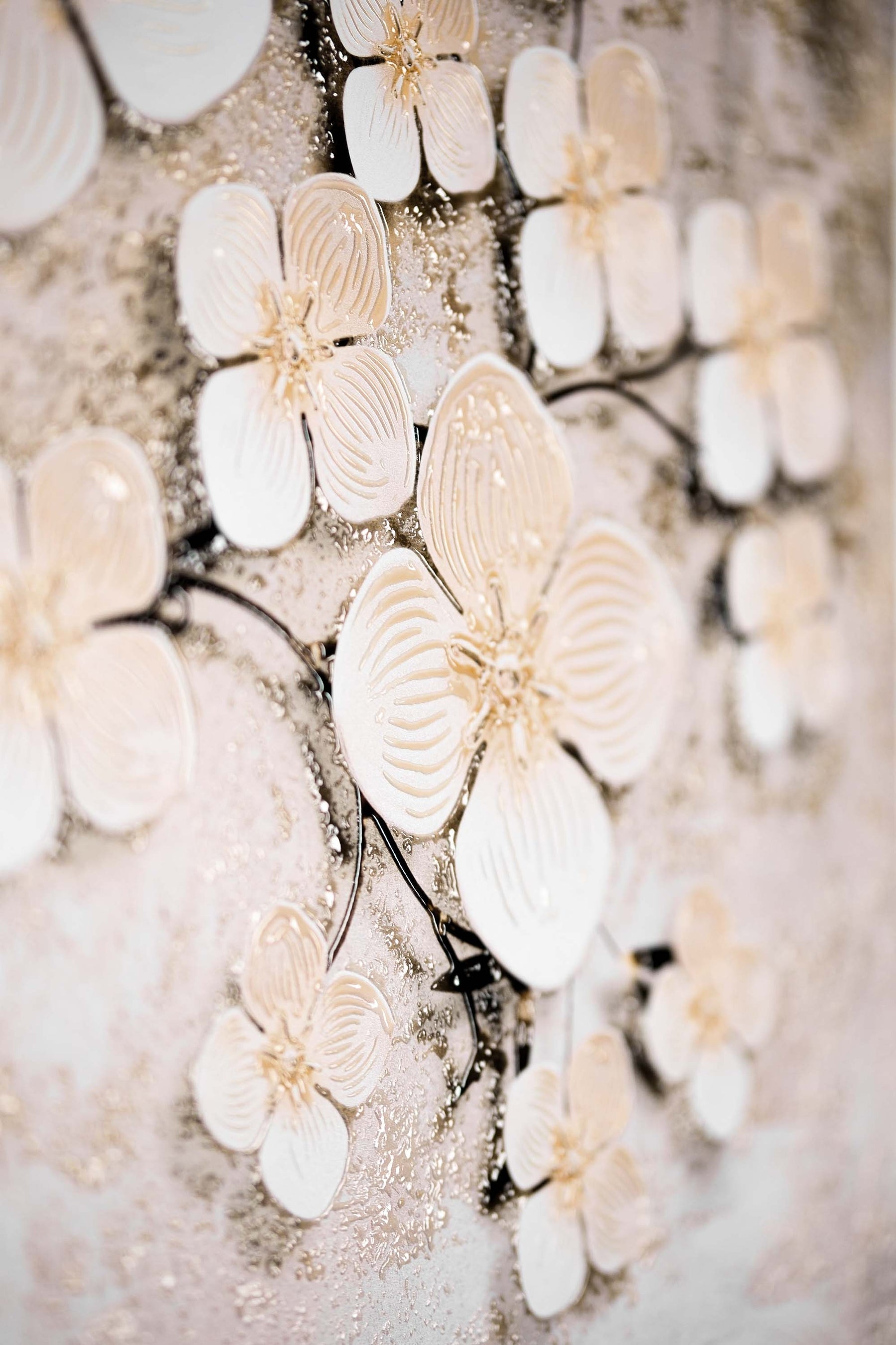 Ivory Floral Symphony — 3D Haptic Embossed High-Gloss Luxury Wall Art