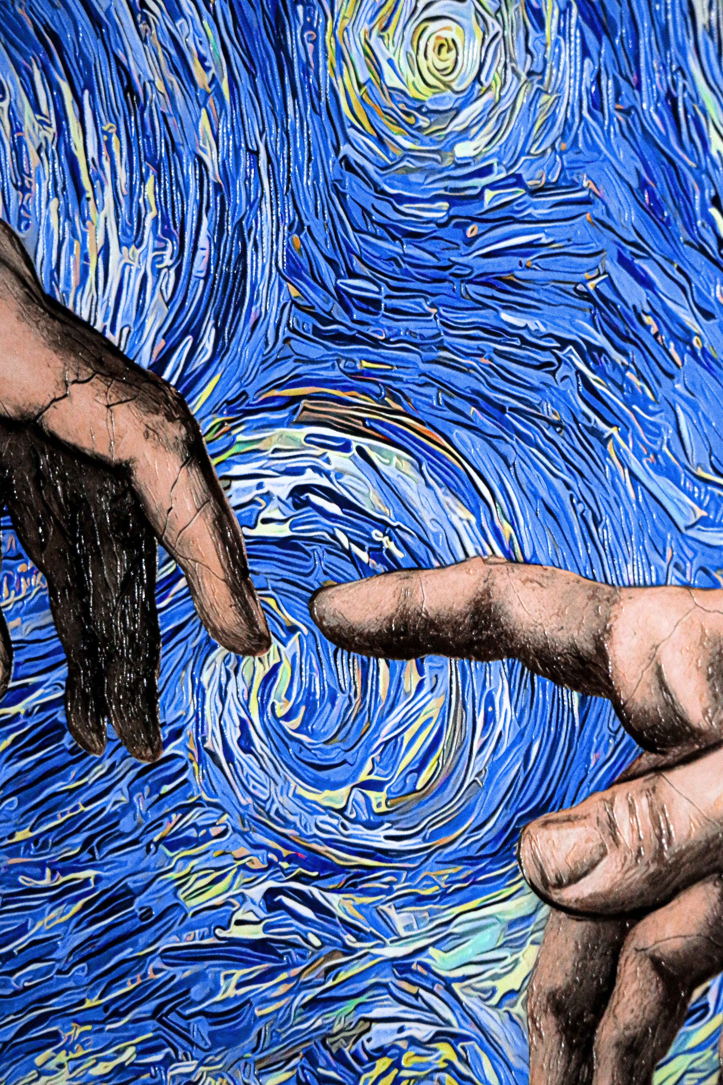 Celestial Touch of Creation — 3D Haptic Embossed High-Gloss Luxury Wall Art