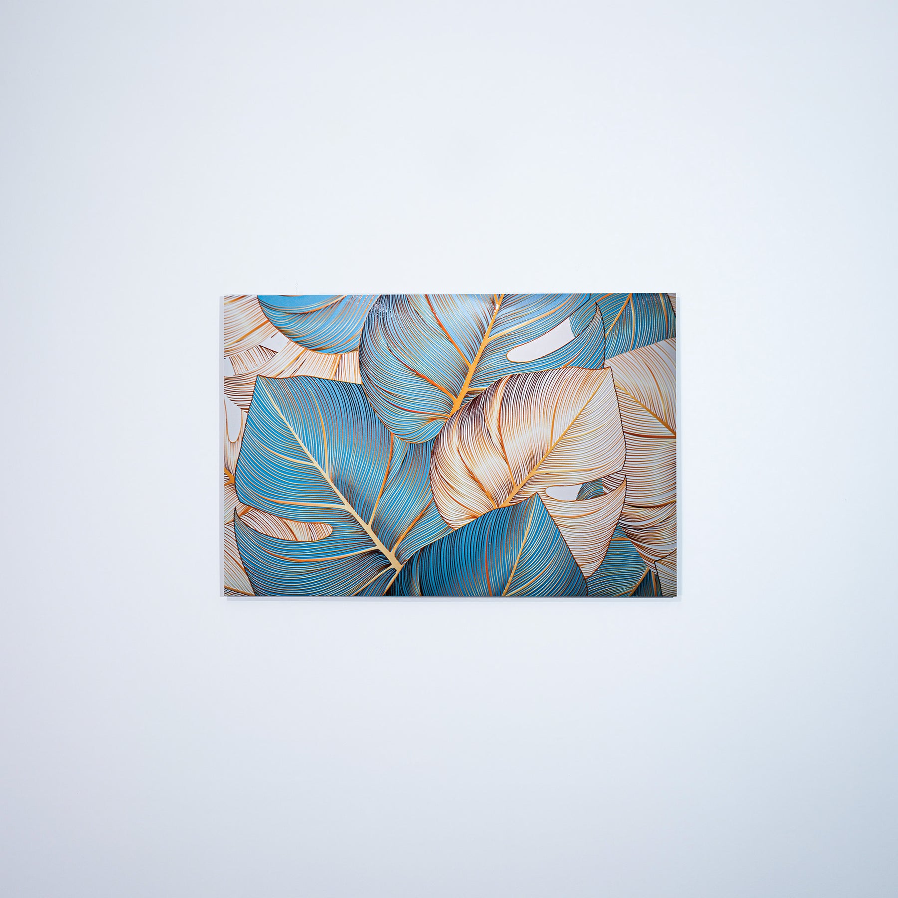 Azure Gilded Monstera — 3D Haptic Embossed High-Gloss Luxury Wall Art