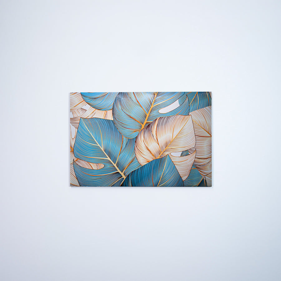 Azure Gilded Monstera — 3D Haptic Embossed High-Gloss Luxury Wall Art