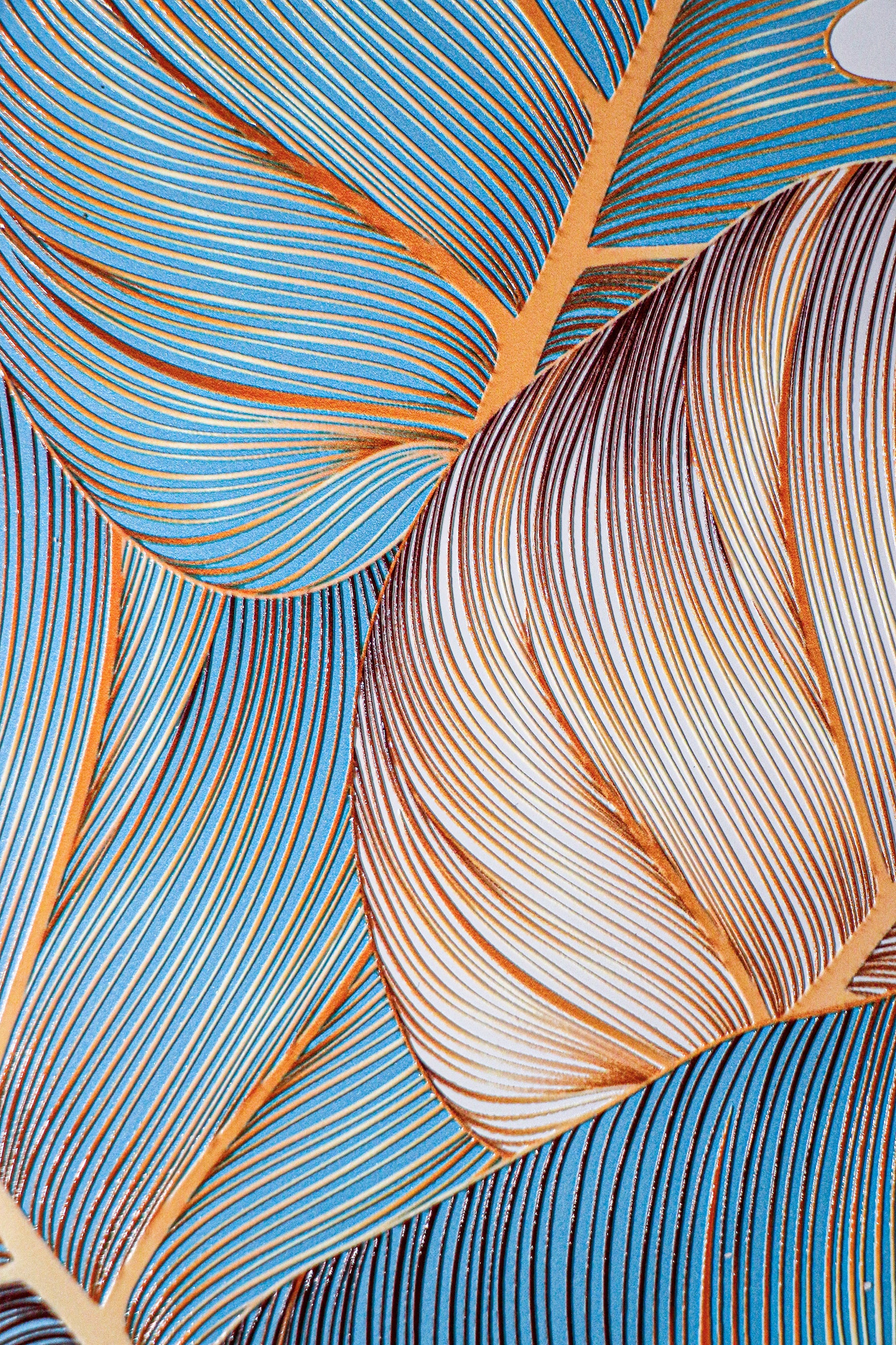 Azure Gilded Monstera — 3D Haptic Embossed High-Gloss Luxury Wall Art