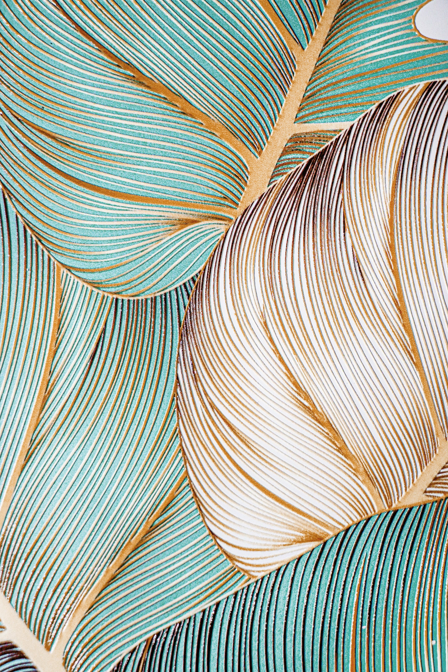 Azure Gilded Monstera — 3D Haptic Embossed High-Gloss Luxury Wall Art