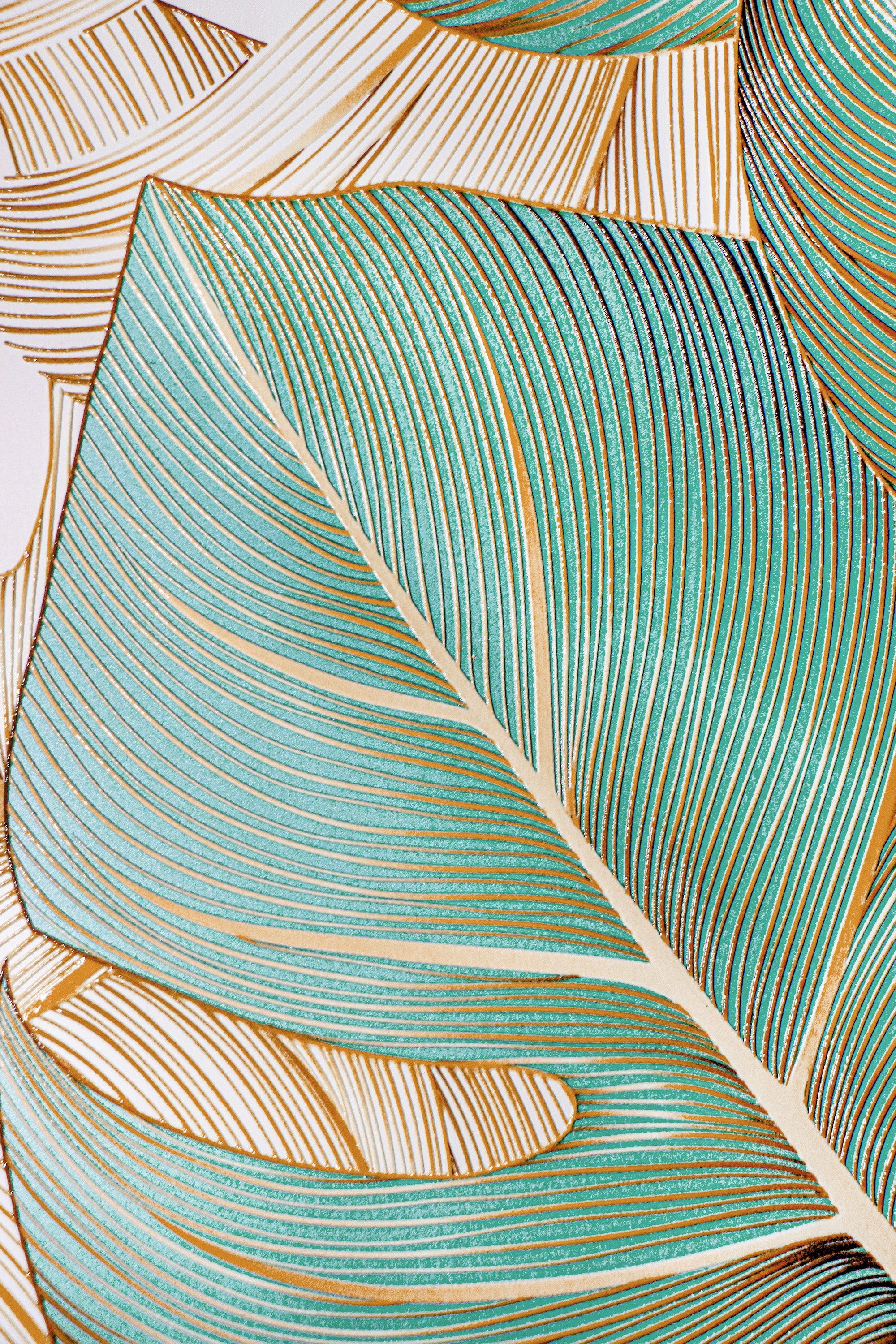 Azure Gilded Monstera — 3D Haptic Embossed High-Gloss Luxury Wall Art