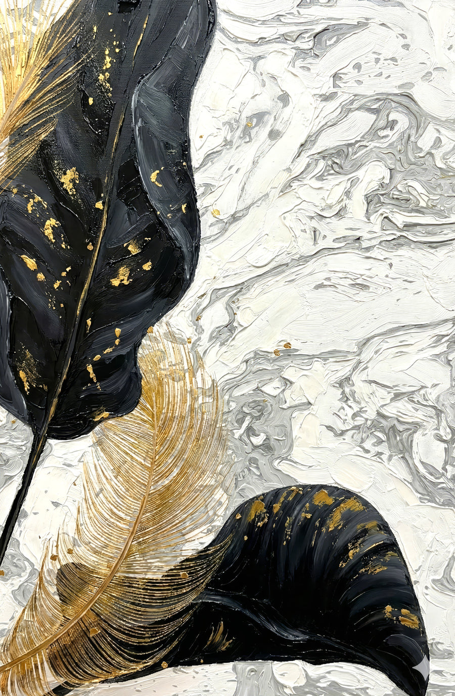 Gilded Leaf & Feather Reverie — 3D Haptic Embossed High-Gloss Luxury Wall Art