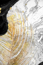 Gilded Leaf & Feather Reverie — 3D Haptic Embossed High-Gloss Luxury Wall Art