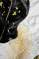 Gilded Leaf & Feather Reverie — 3D Haptic Embossed High-Gloss Luxury Wall Art