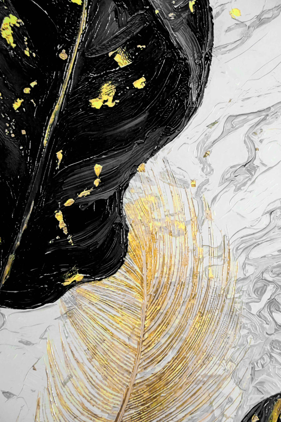 Gilded Leaf & Feather Reverie — 3D Haptic Embossed High-Gloss Luxury Wall Art