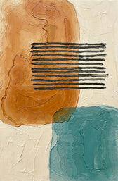 Ochre & Teal Linear Harmony — 3D Haptic Embossed High-Gloss Luxury Wall Art