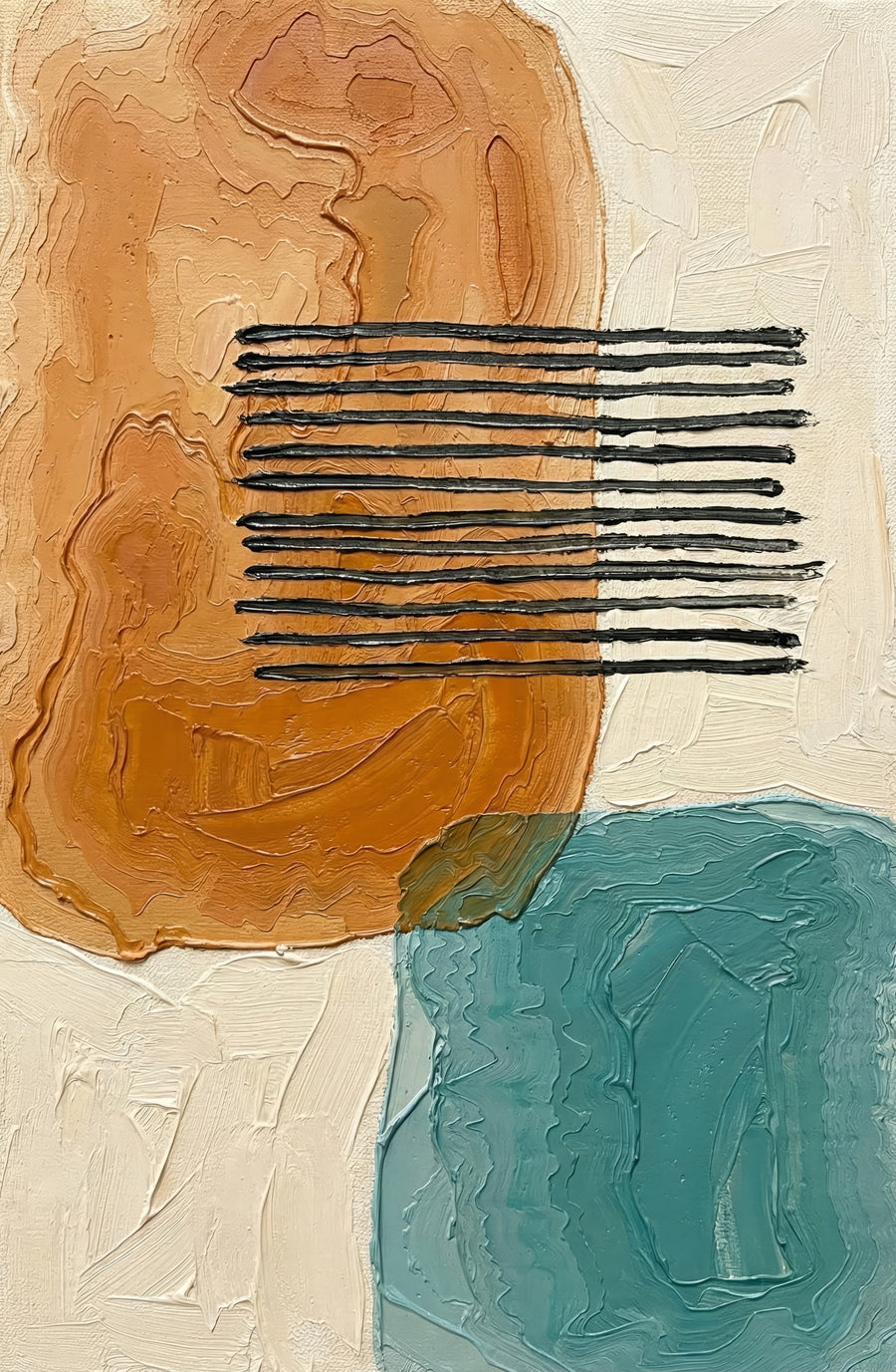 Ochre & Teal Linear Harmony — 3D Haptic Embossed High-Gloss Luxury Wall Art