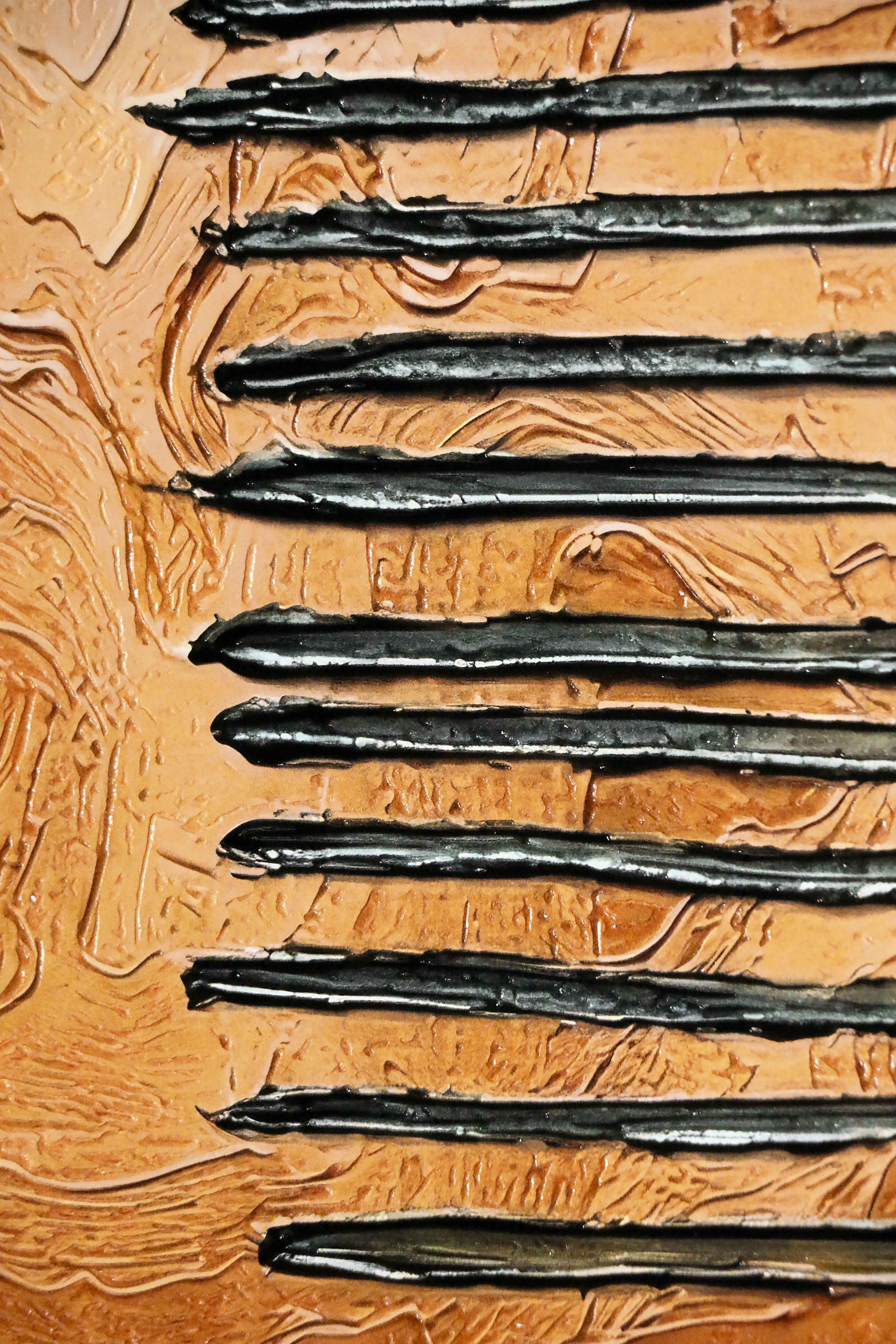 Ochre & Teal Linear Harmony — 3D Haptic Embossed High-Gloss Luxury Wall Art