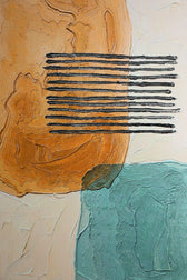 Ochre & Teal Linear Harmony — 3D Haptic Embossed High-Gloss Luxury Wall Art