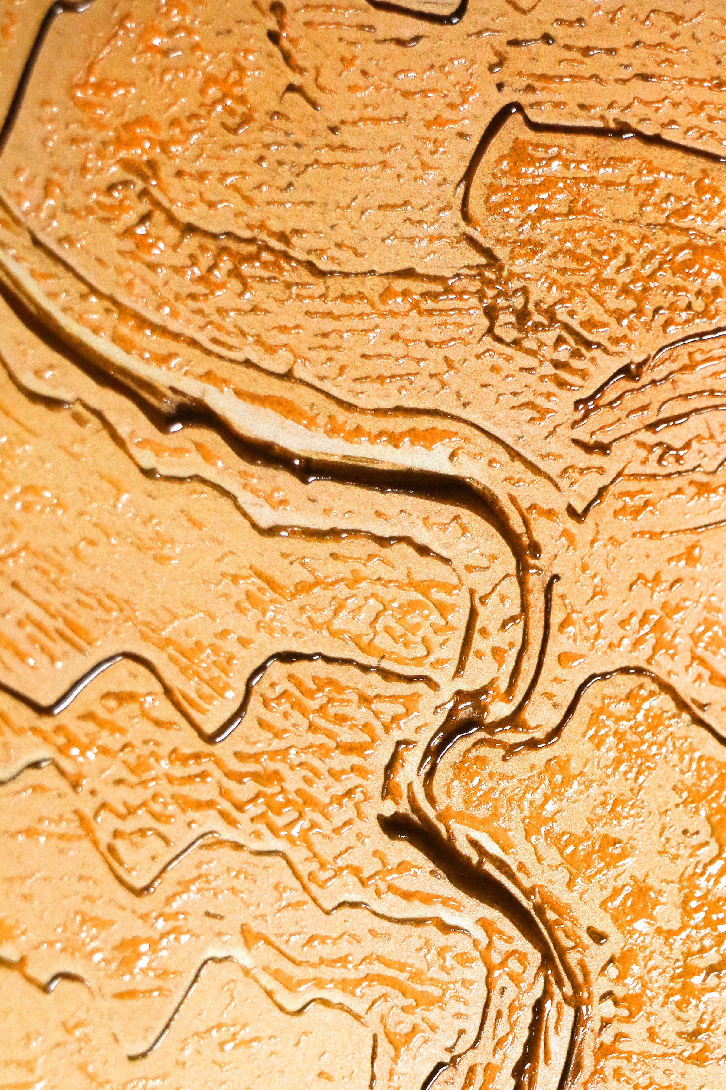 Ochre & Teal Linear Harmony — 3D Haptic Embossed High-Gloss Luxury Wall Art