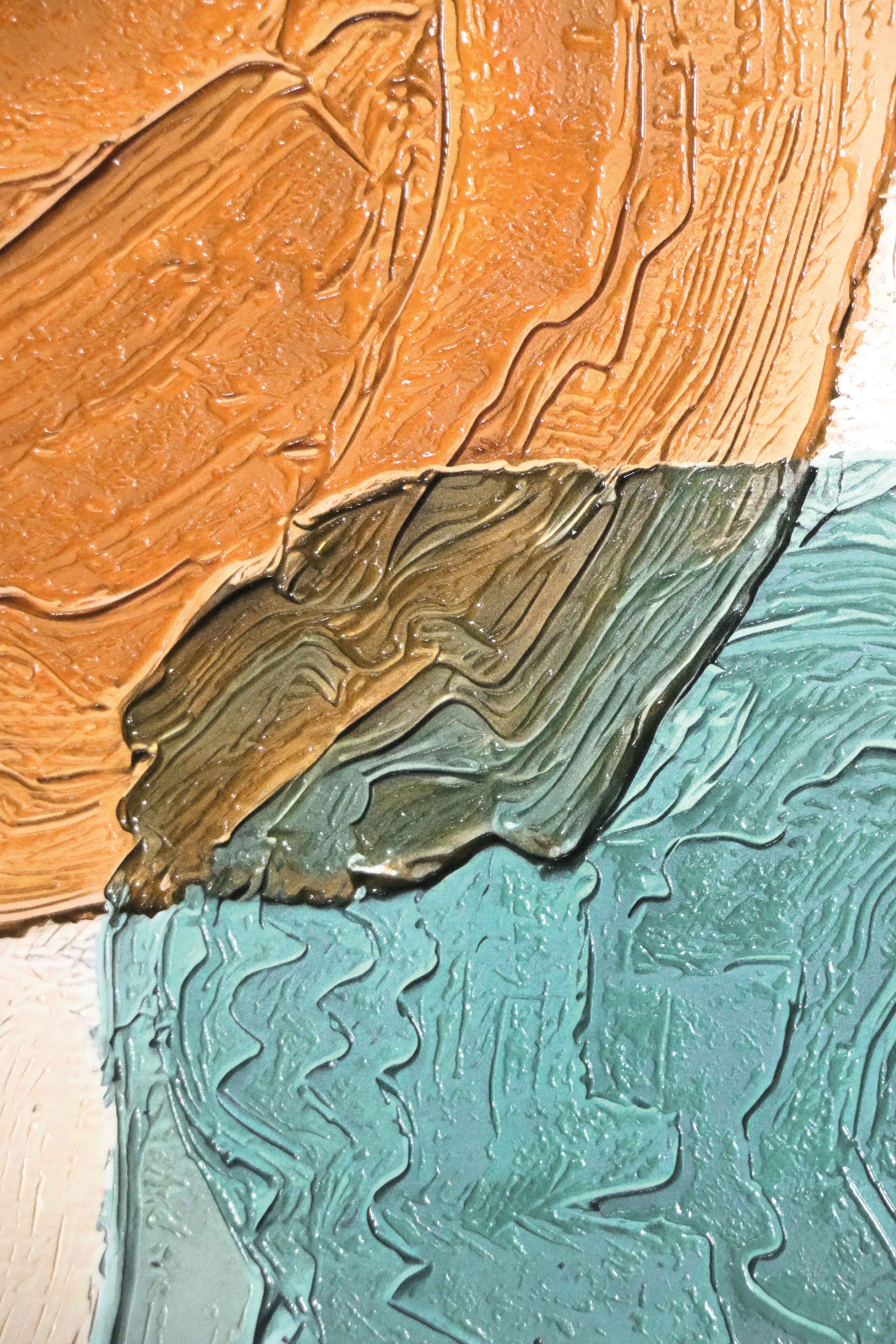 Ochre & Teal Linear Harmony — 3D Haptic Embossed High-Gloss Luxury Wall Art