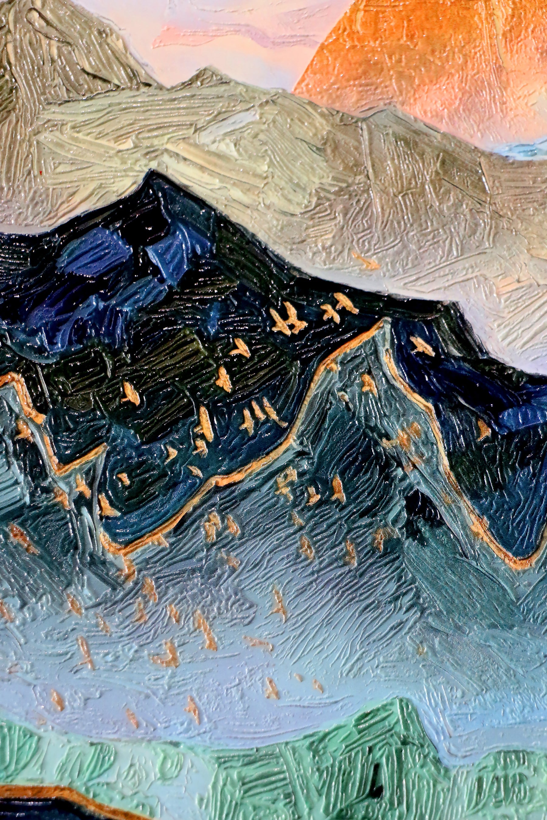 Golden Summit Peaks — 3D Haptic Embossed High-Gloss Luxury Wall Art