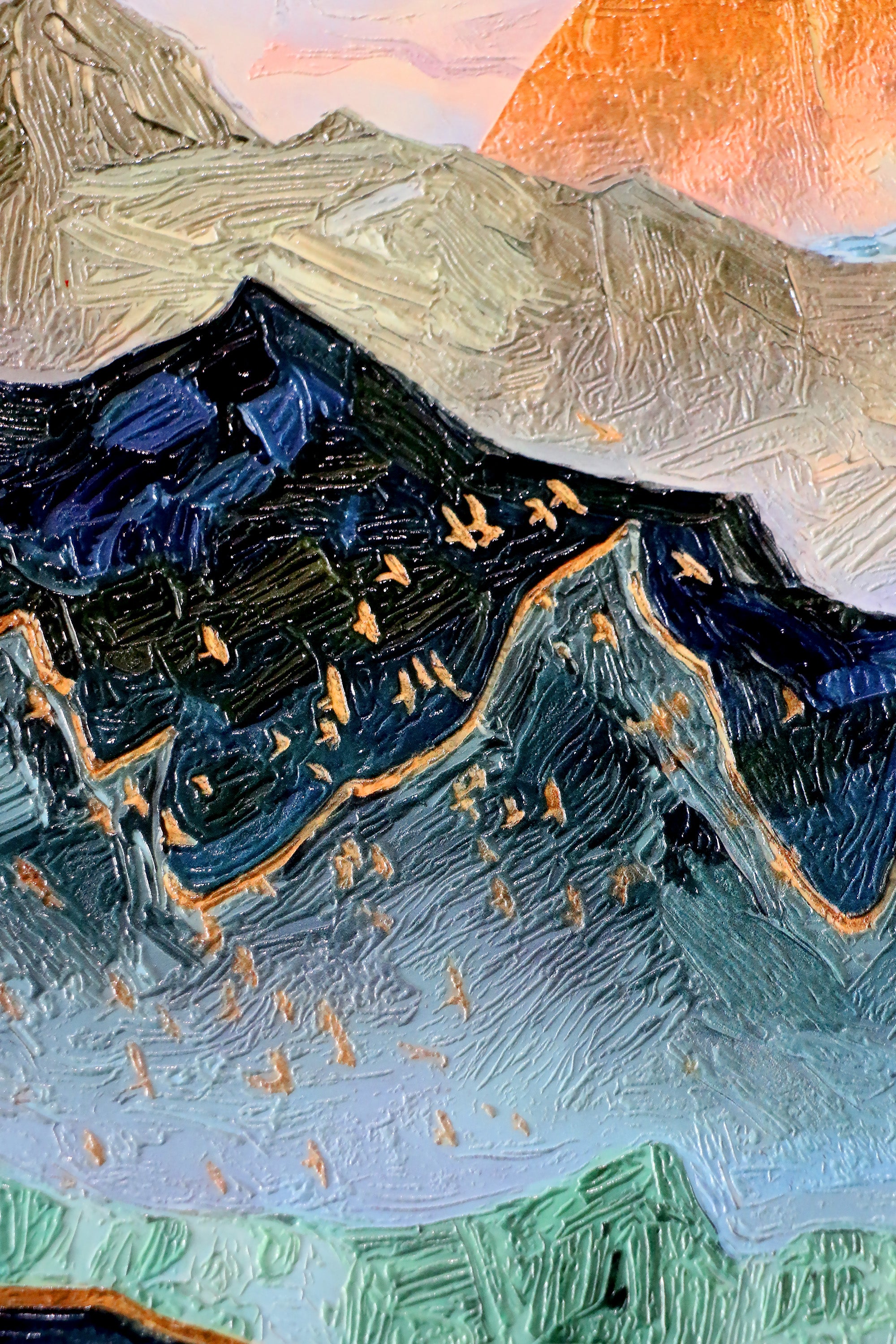 Golden Summit Peaks — 3D Haptic Embossed High-Gloss Luxury Wall Art