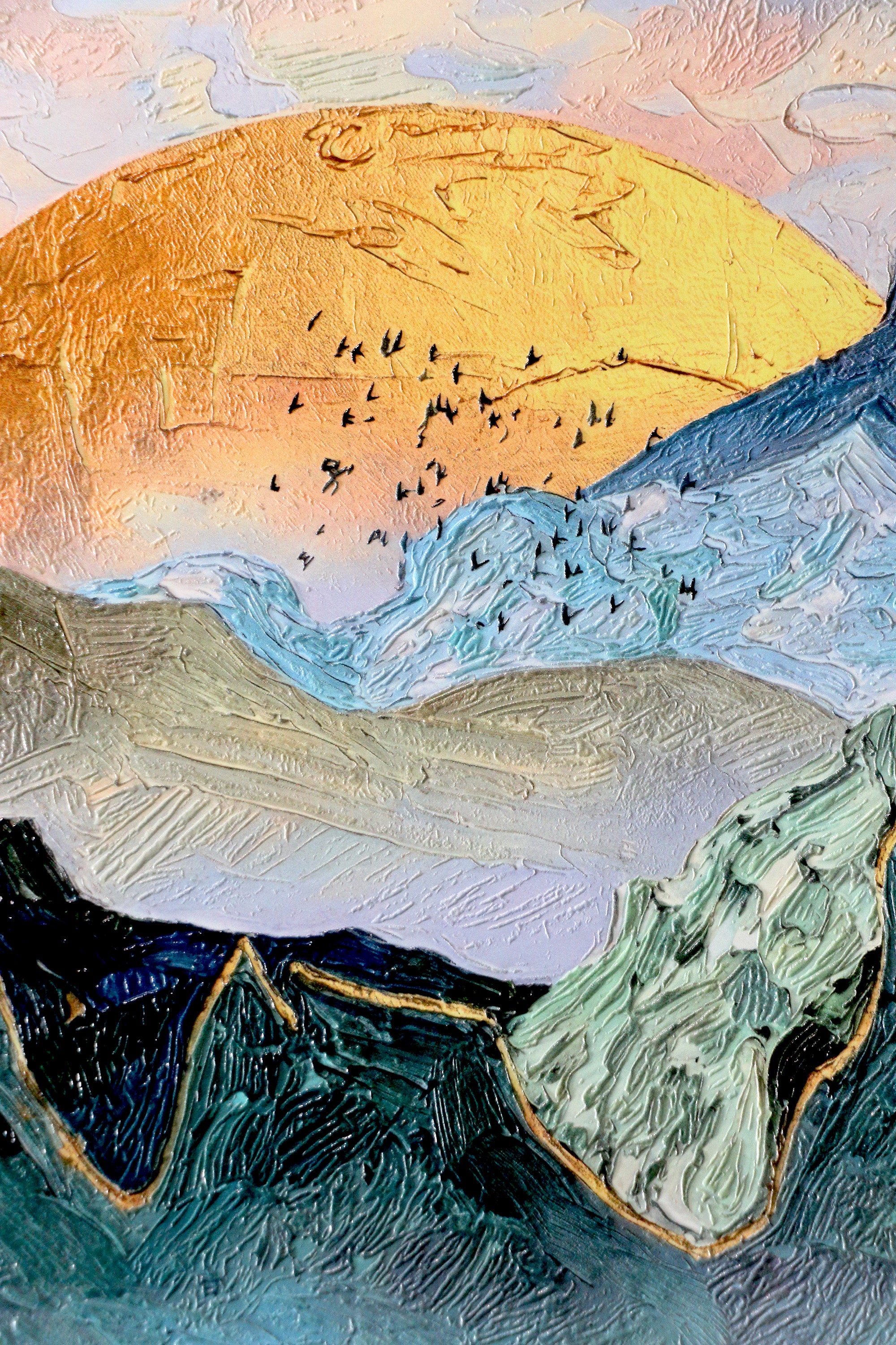 Golden Summit Peaks — 3D Haptic Embossed High-Gloss Luxury Wall Art