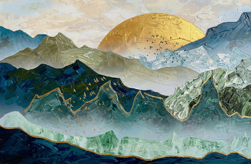 Golden Summit Peaks — 3D Haptic Embossed High-Gloss Luxury Wall Art