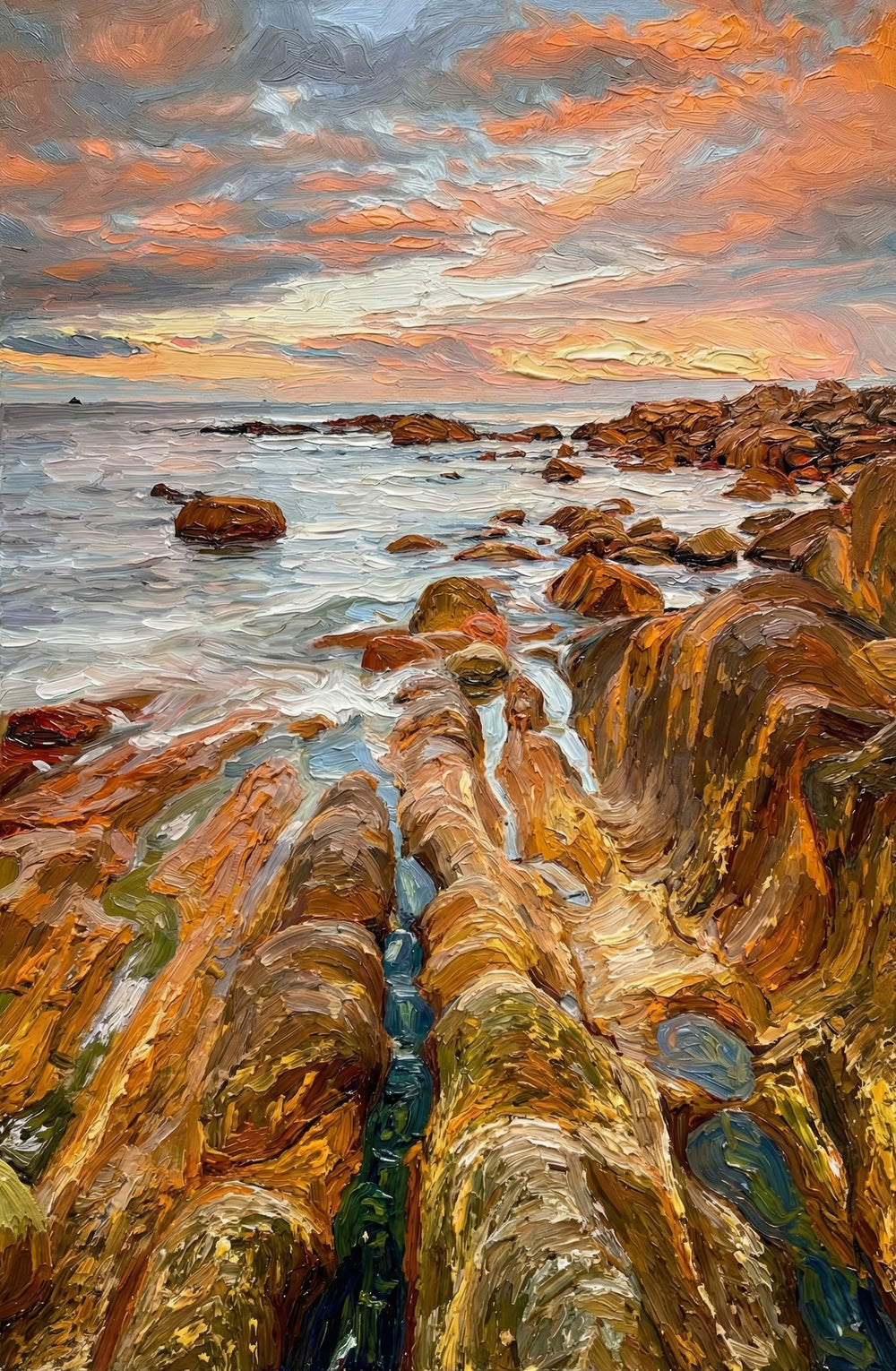 Amber Coastline Reverie — 3D Haptic Embossed High-Gloss Luxury Wall Art
