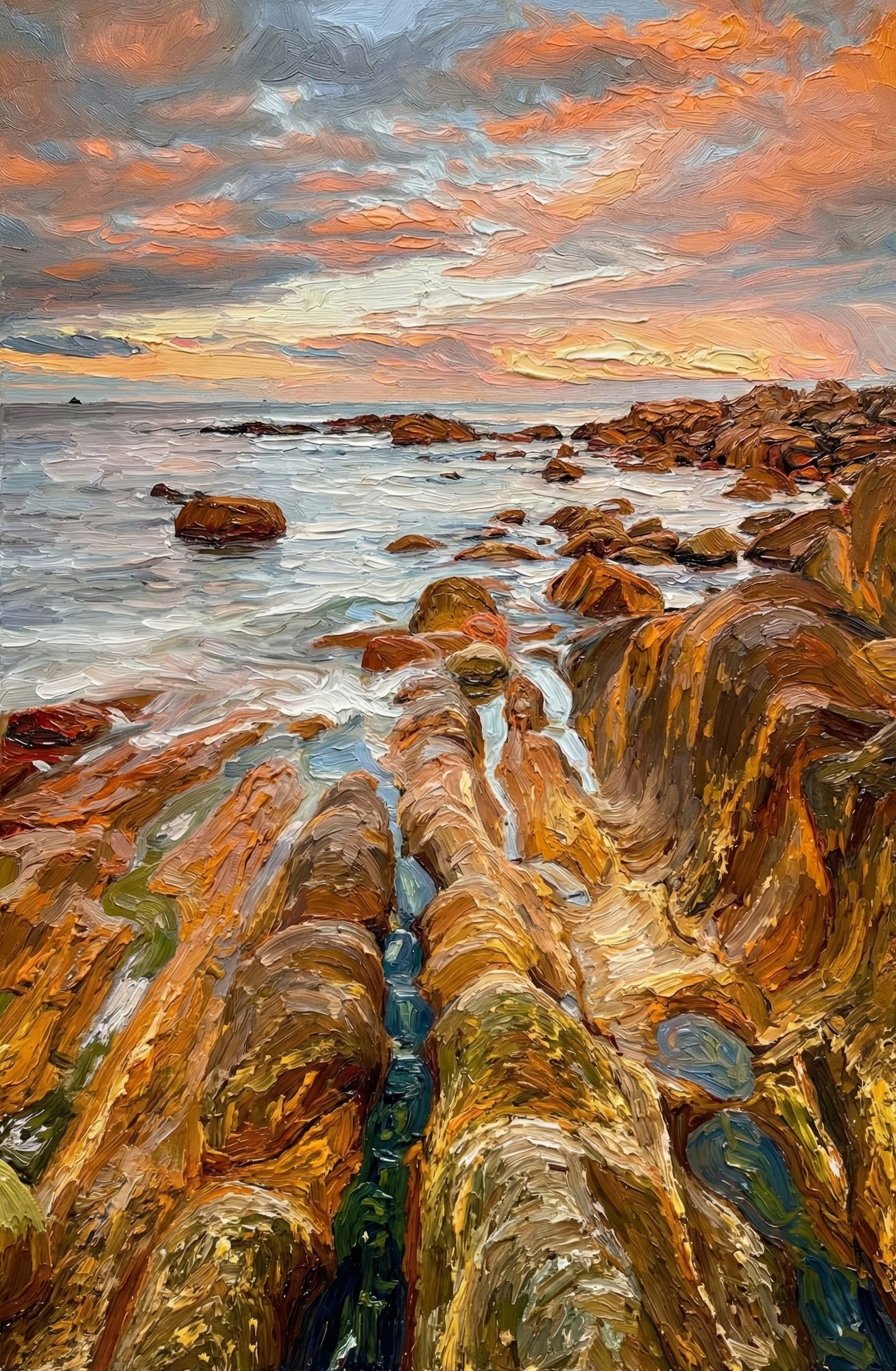 Amber Coastline Reverie — 3D Haptic Embossed High-Gloss Luxury Wall Art