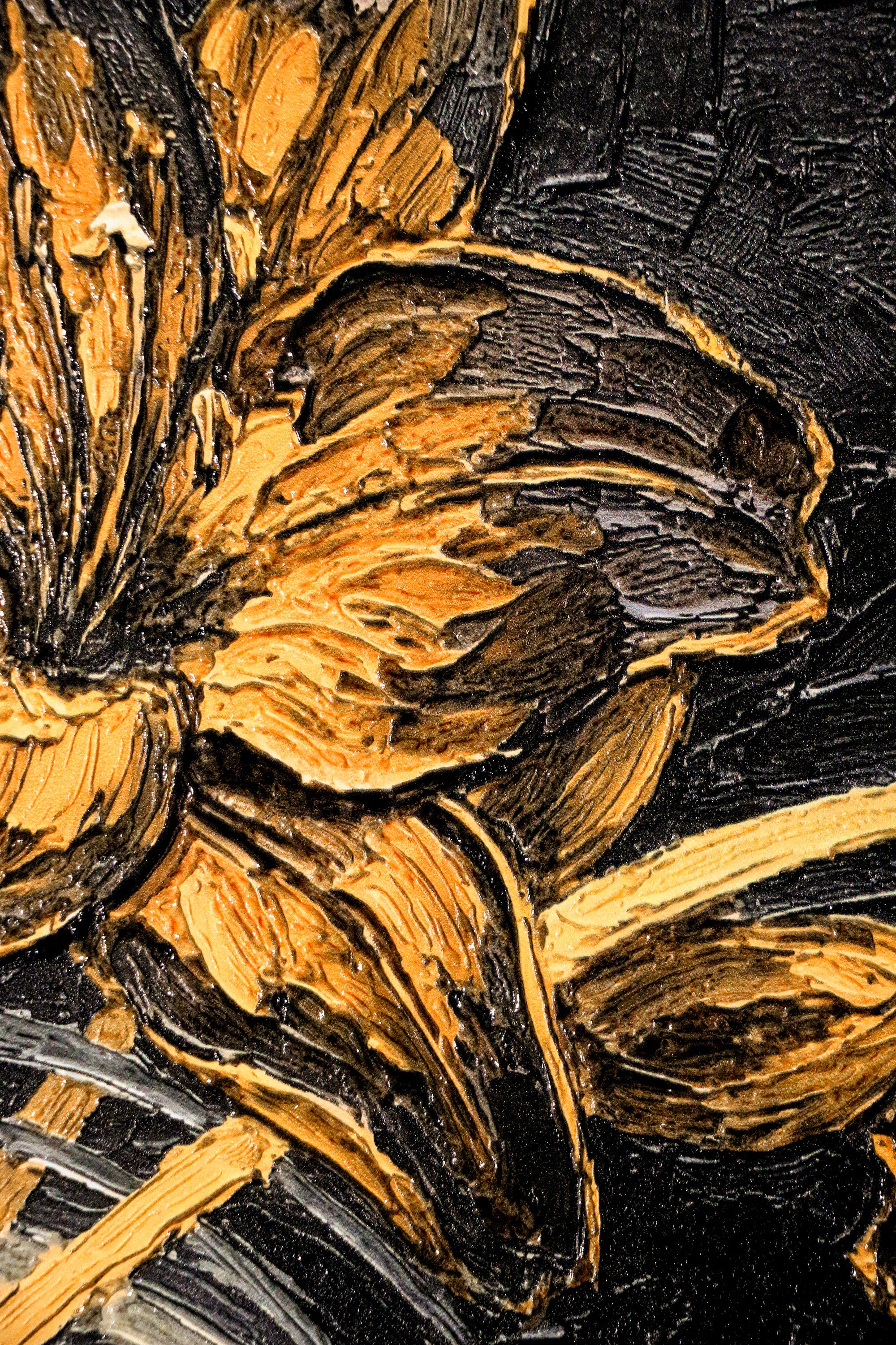 Gilded Ember Lilies — 3D Haptic Embossed High-Gloss Luxury Wall Art