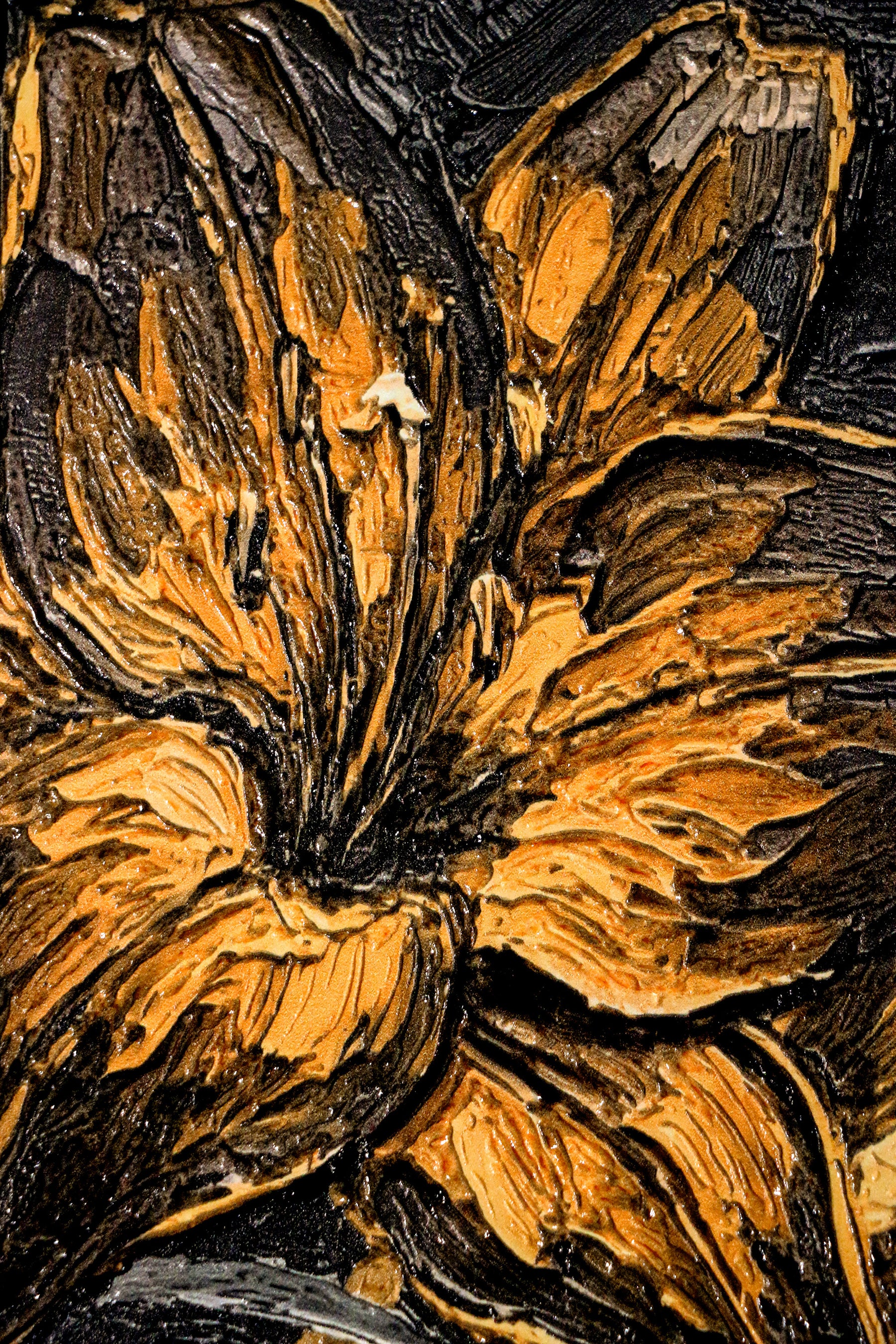 Gilded Ember Lilies — 3D Haptic Embossed High-Gloss Luxury Wall Art