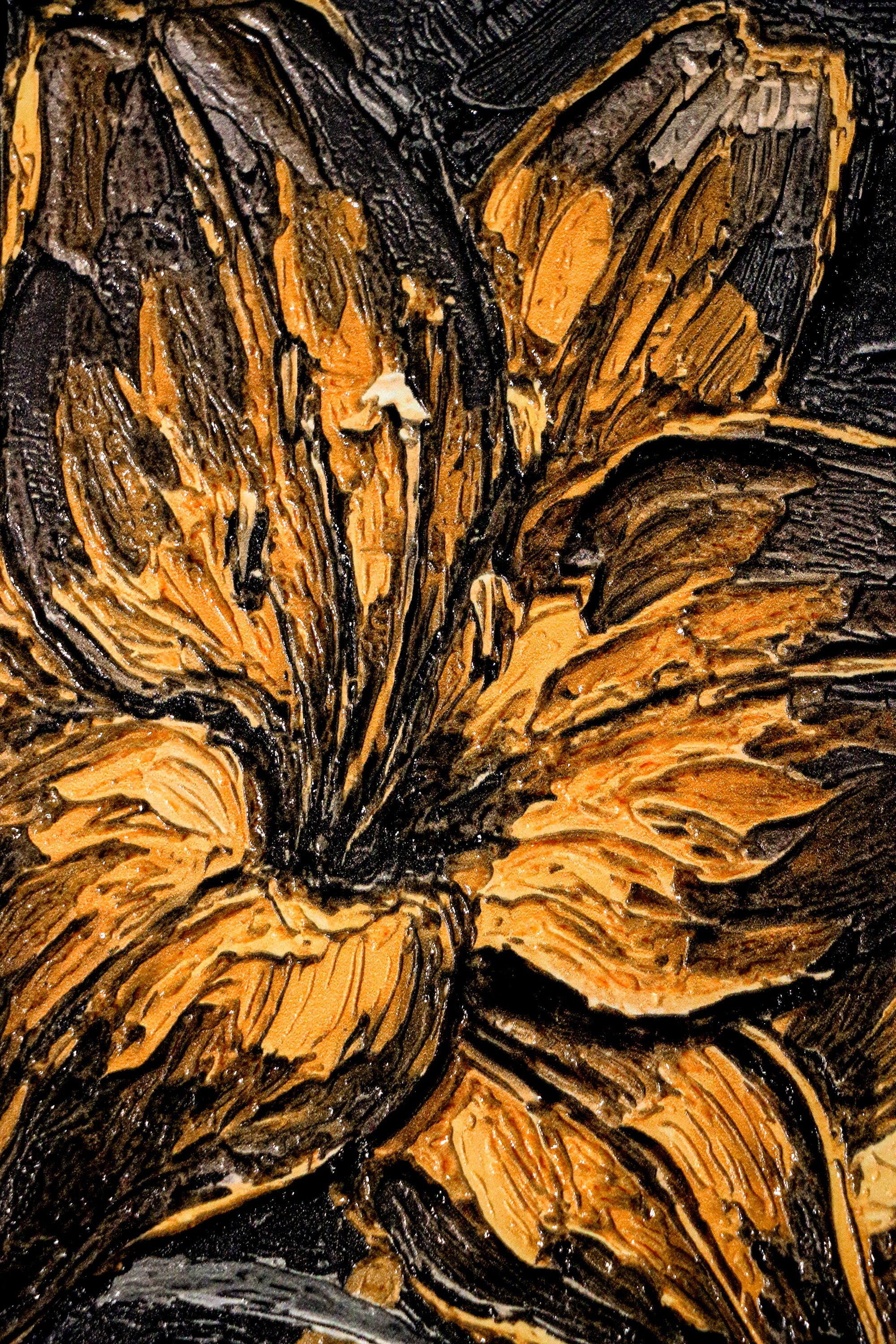 Gilded Ember Lilies — 3D Haptic Embossed High-Gloss Luxury Wall Art