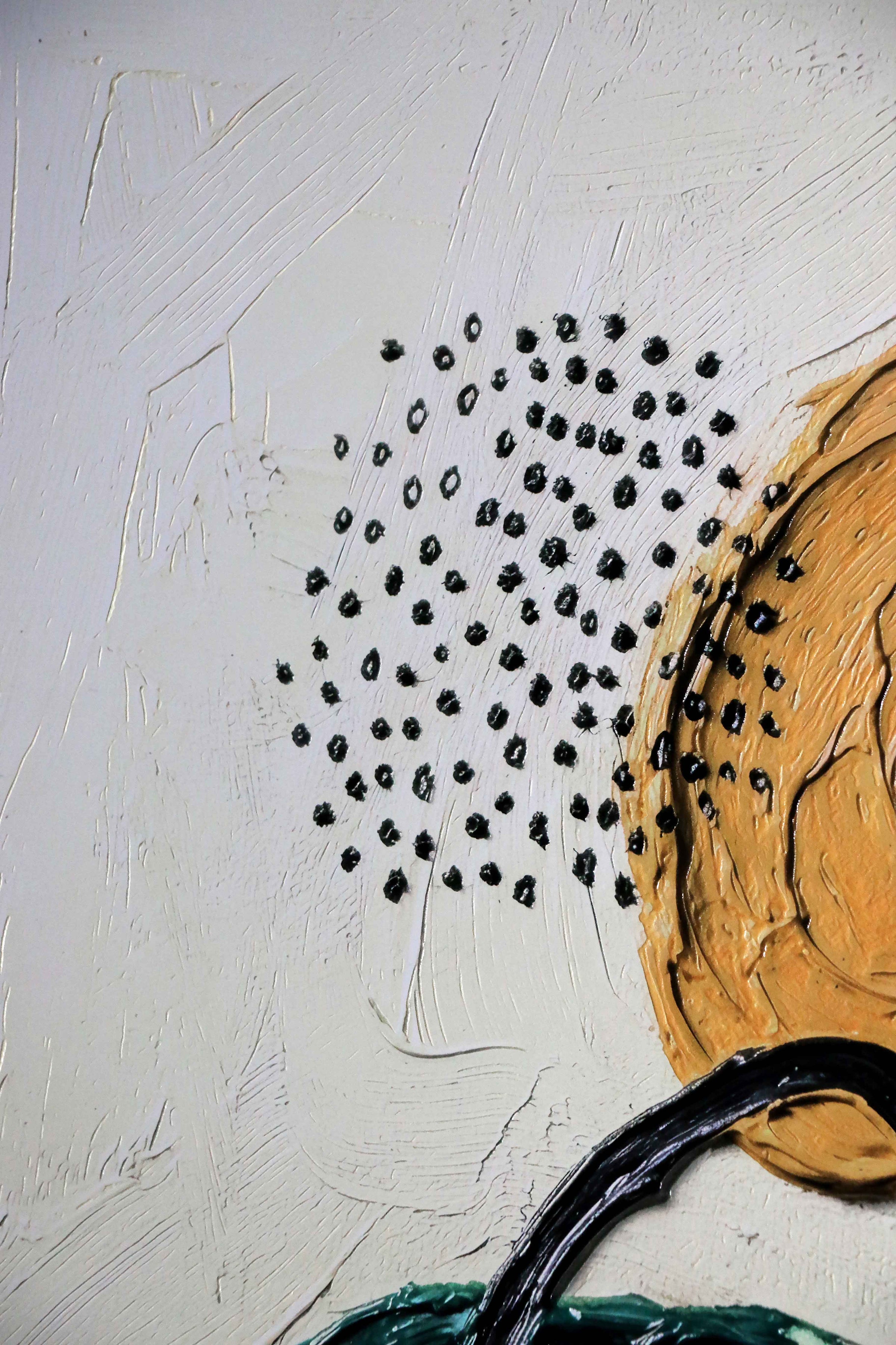 Teal & Ochre Abstract Loop — 3D Haptic Embossed High-Gloss Luxury Wall Art