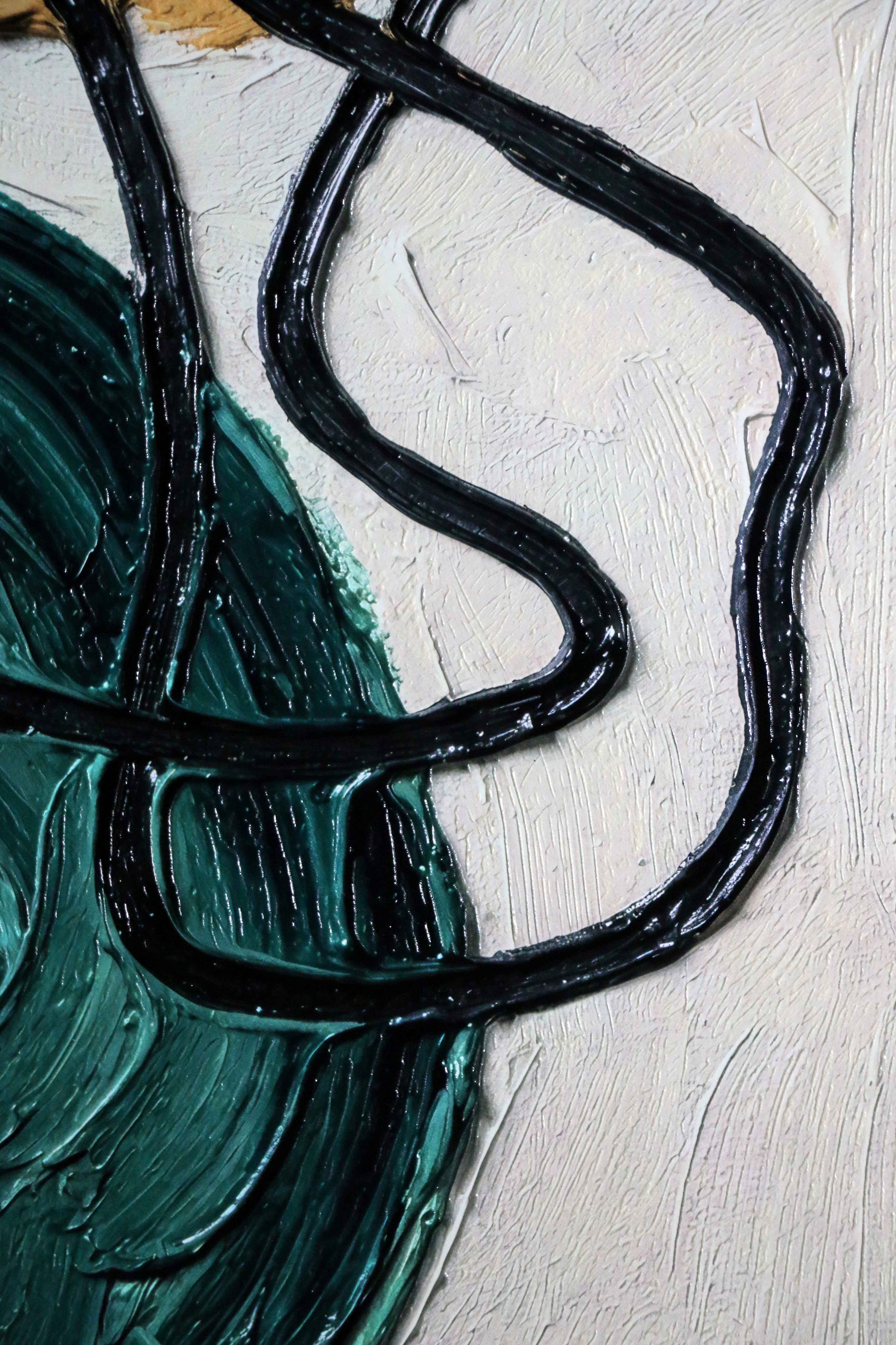 Teal & Ochre Abstract Loop — 3D Haptic Embossed High-Gloss Luxury Wall Art