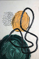 Teal & Ochre Abstract Loop — 3D Haptic Embossed High-Gloss Luxury Wall Art