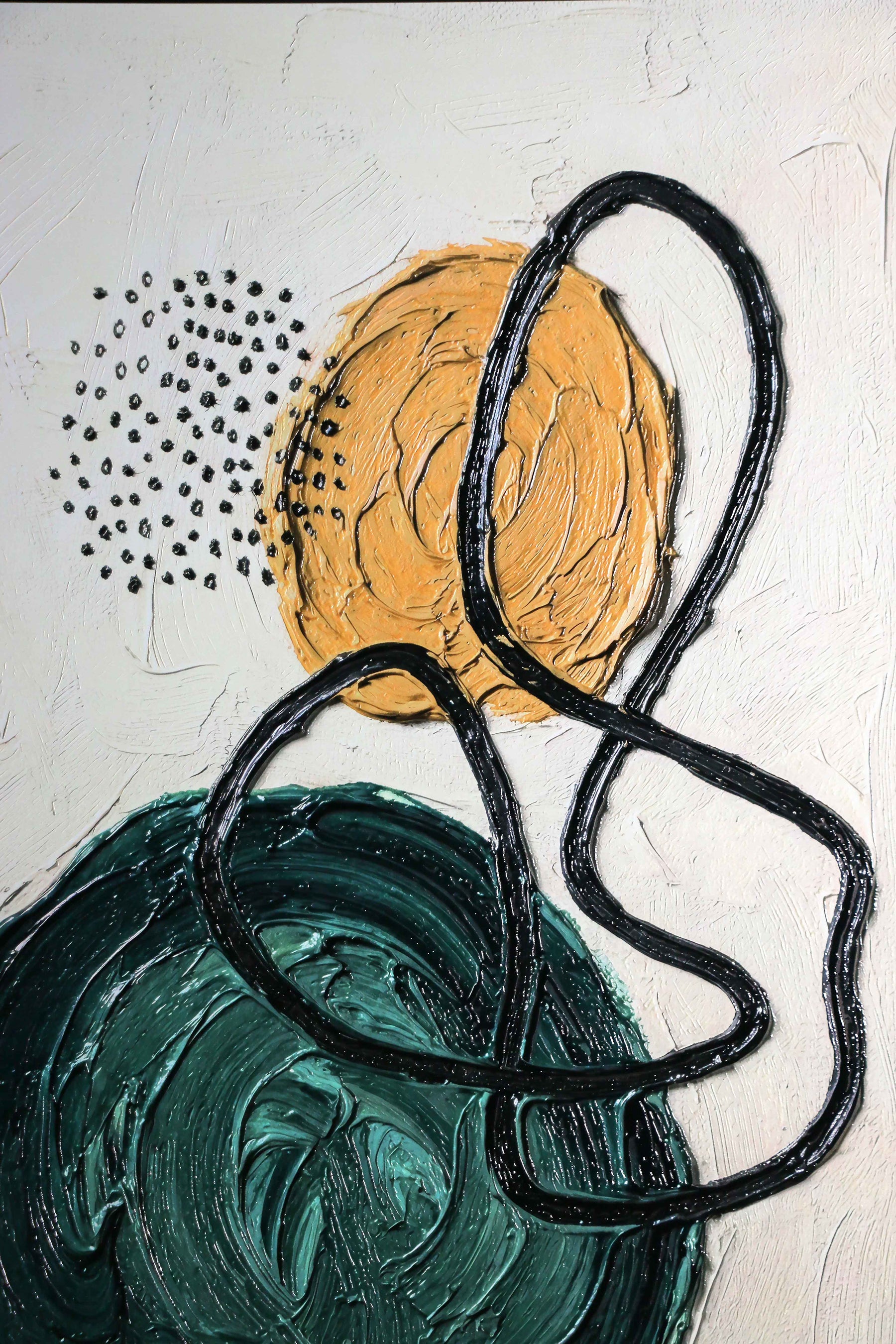 Teal & Ochre Abstract Loop — 3D Haptic Embossed High-Gloss Luxury Wall Art