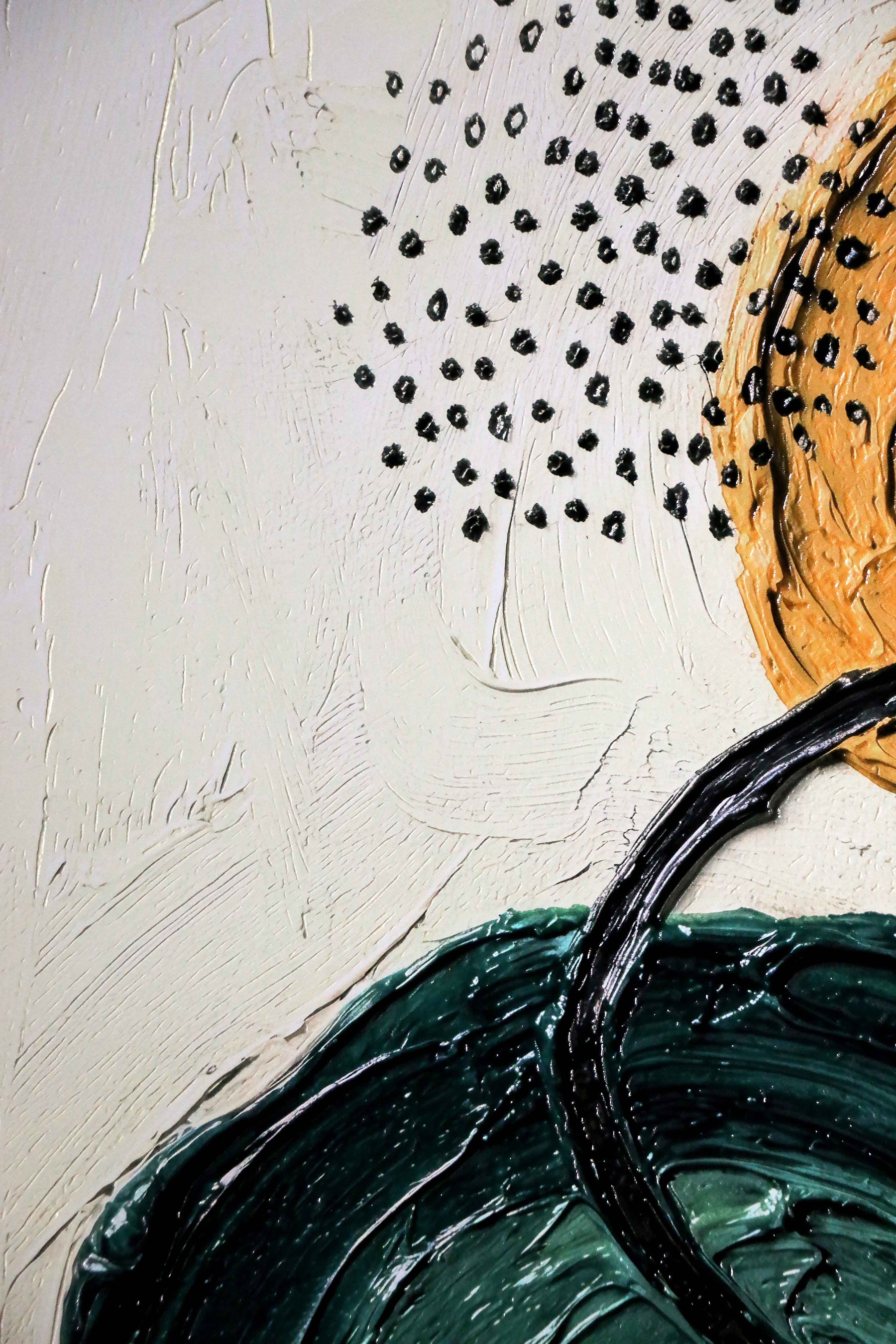 Teal & Ochre Abstract Loop — 3D Haptic Embossed High-Gloss Luxury Wall Art