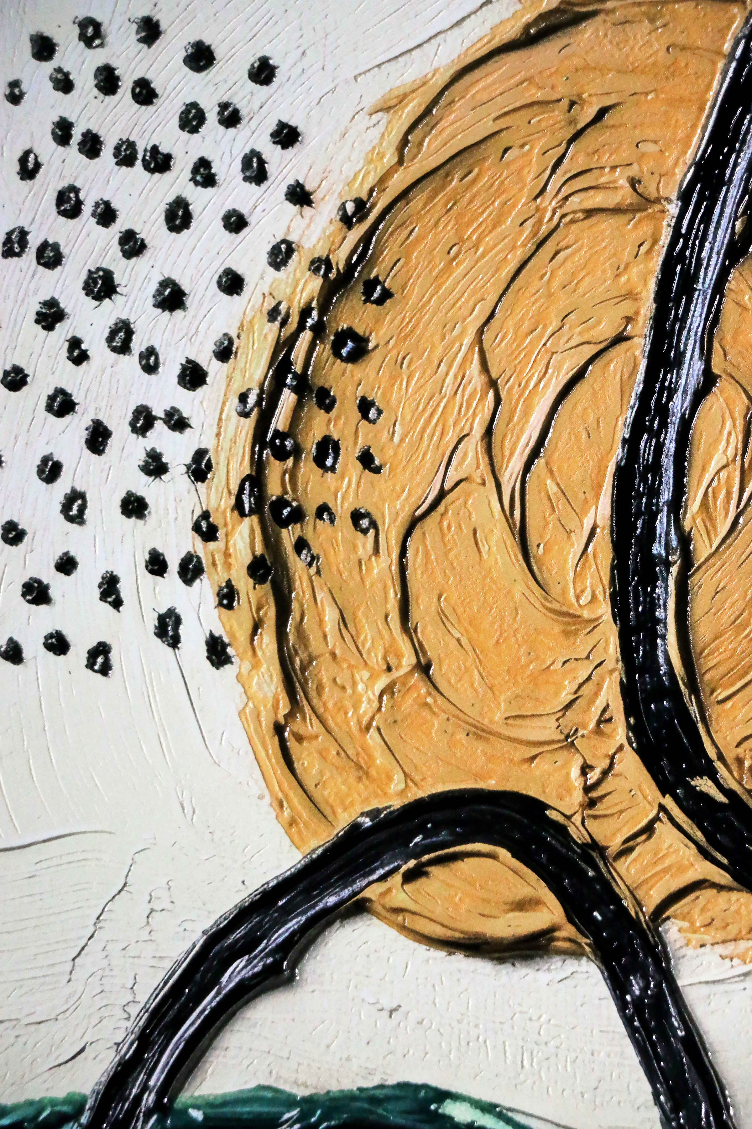 Teal & Ochre Abstract Loop — 3D Haptic Embossed High-Gloss Luxury Wall Art