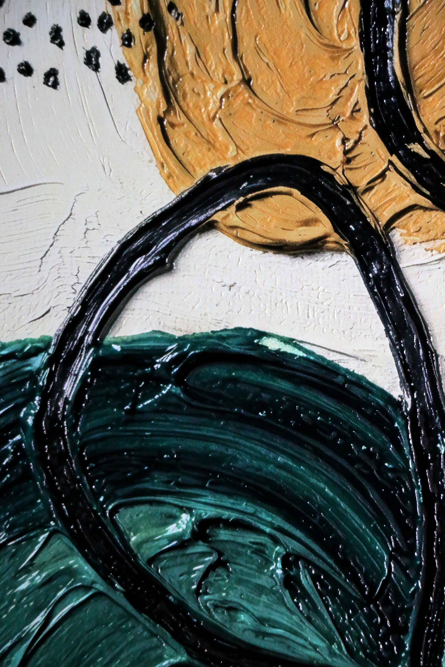 Teal & Ochre Abstract Loop — 3D Haptic Embossed High-Gloss Luxury Wall Art