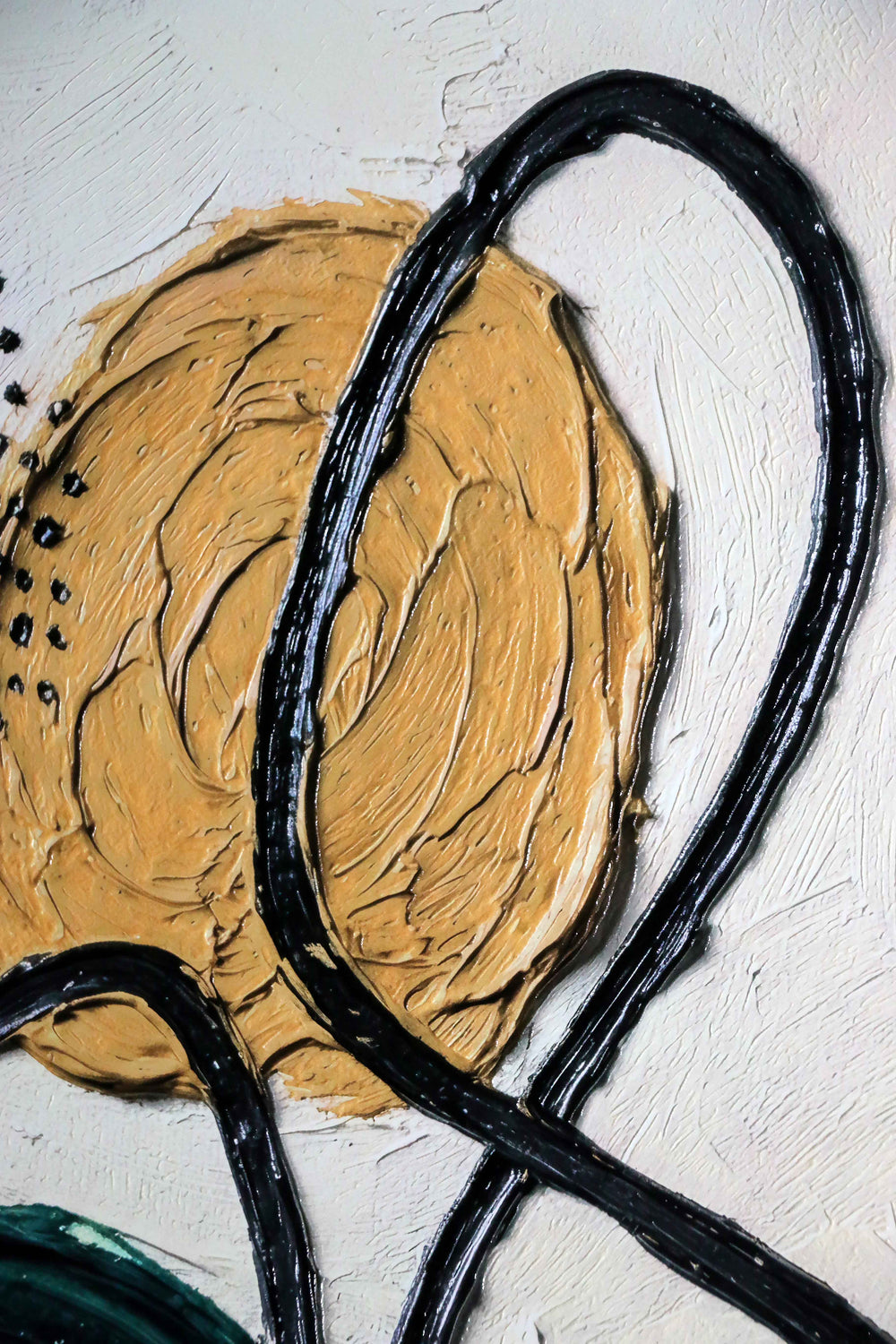 Teal & Ochre Abstract Loop — 3D Haptic Embossed High-Gloss Luxury Wall Art