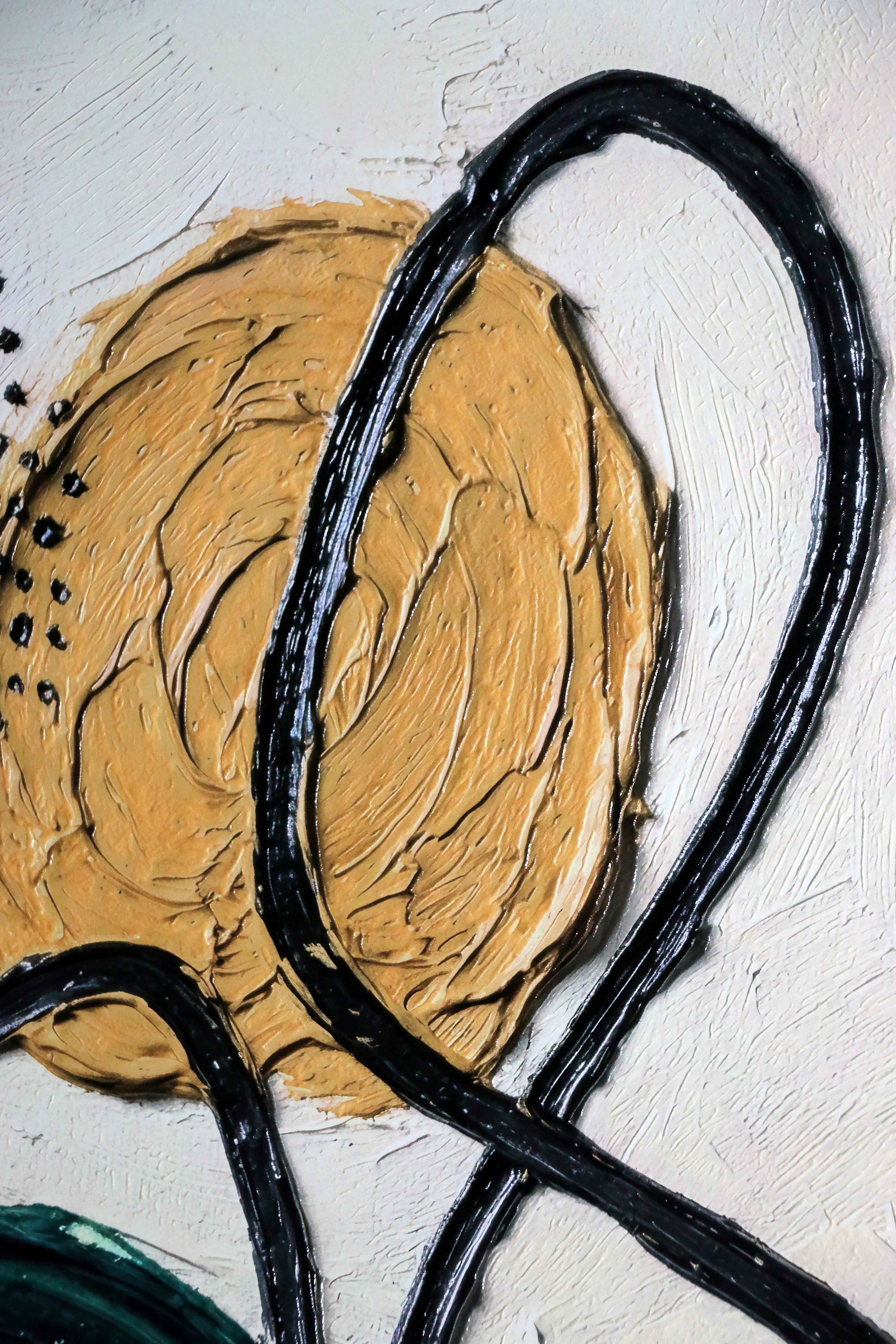 Teal & Ochre Abstract Loop — 3D Haptic Embossed High-Gloss Luxury Wall Art