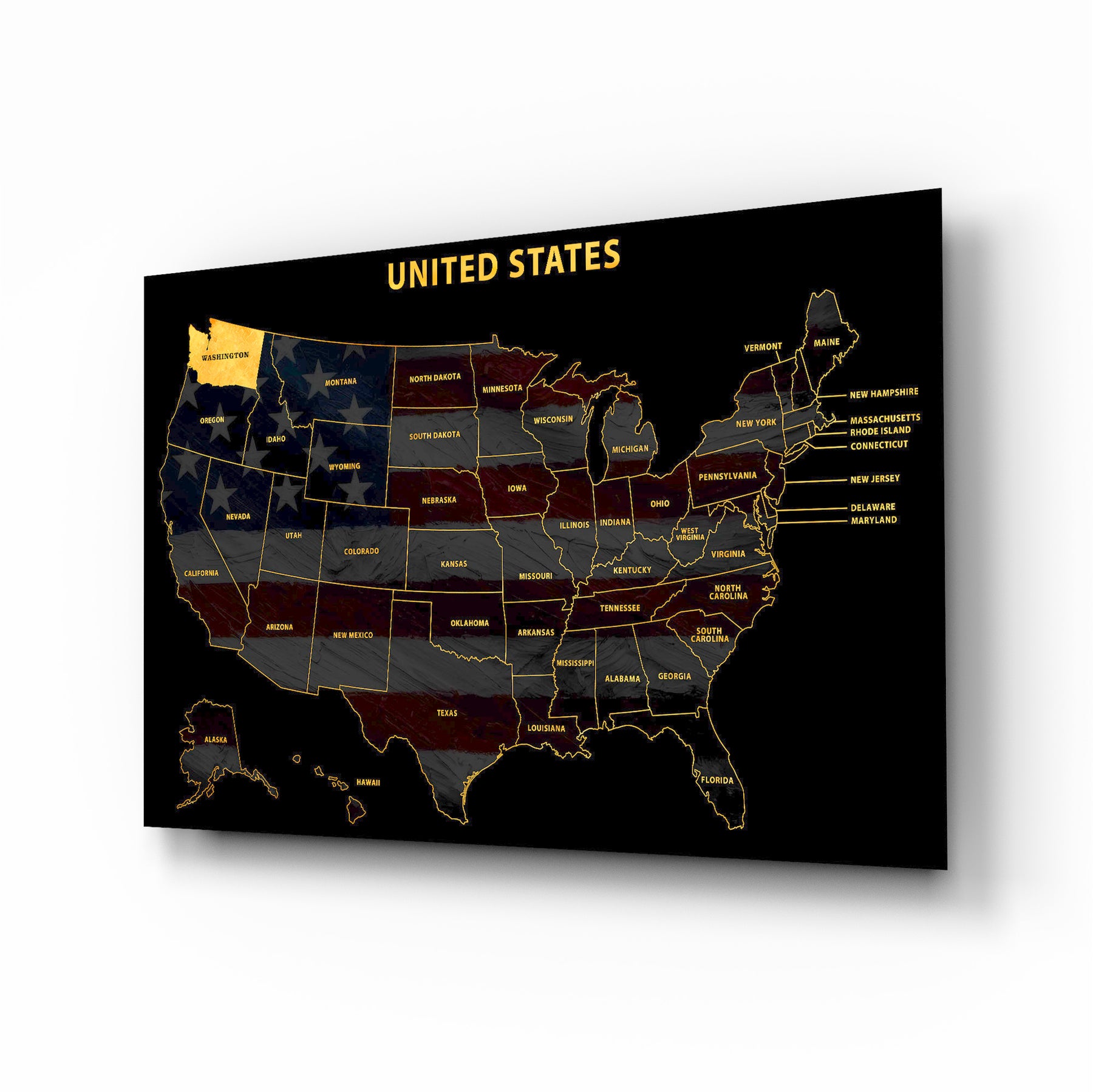 Washington State Map — Haptic 3D Embossed Metal Wall Art