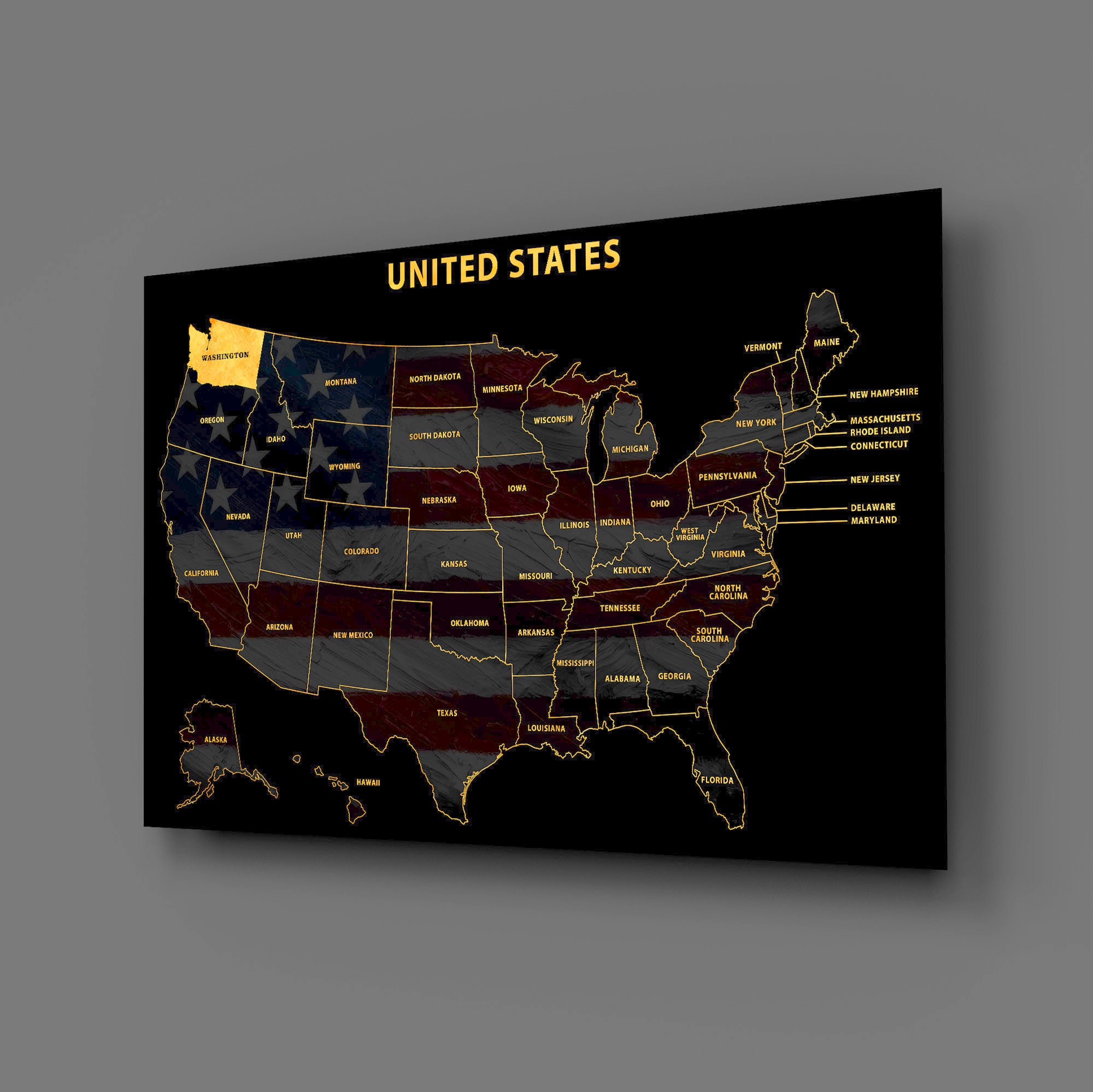 Washington State Map — Haptic 3D Embossed Metal Wall Art