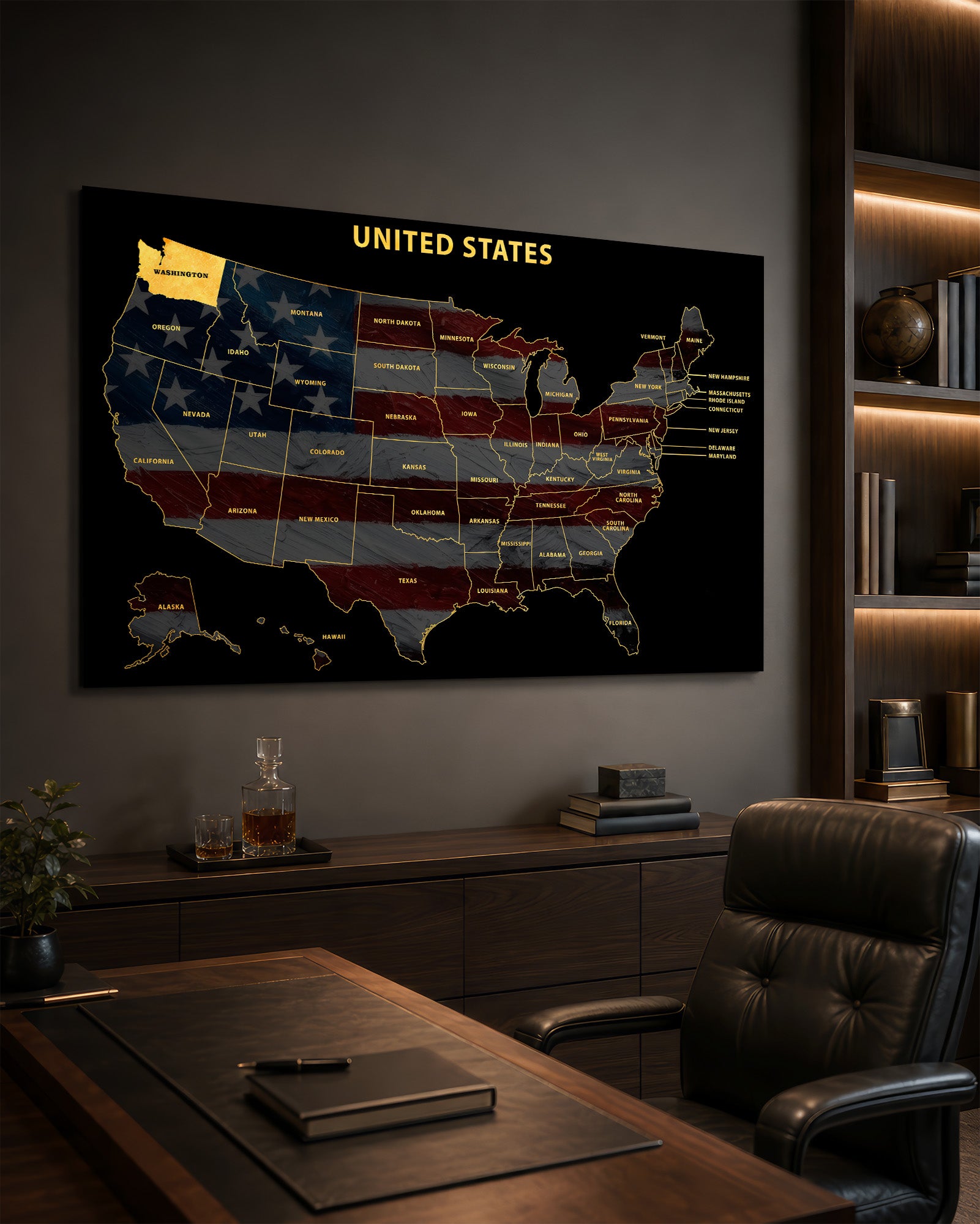 Washington State Map — Haptic 3D Embossed Metal Wall Art