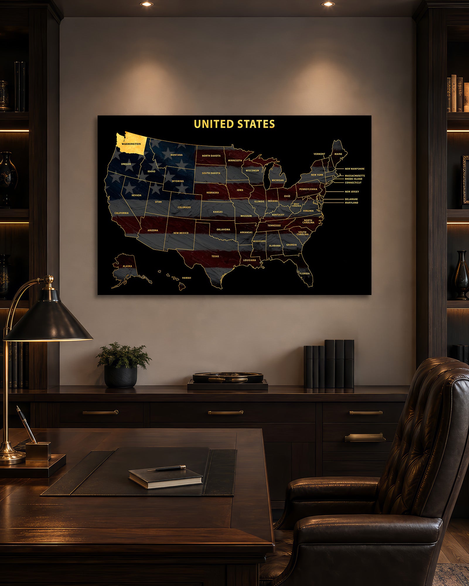 Washington State Map — Haptic 3D Embossed Metal Wall Art