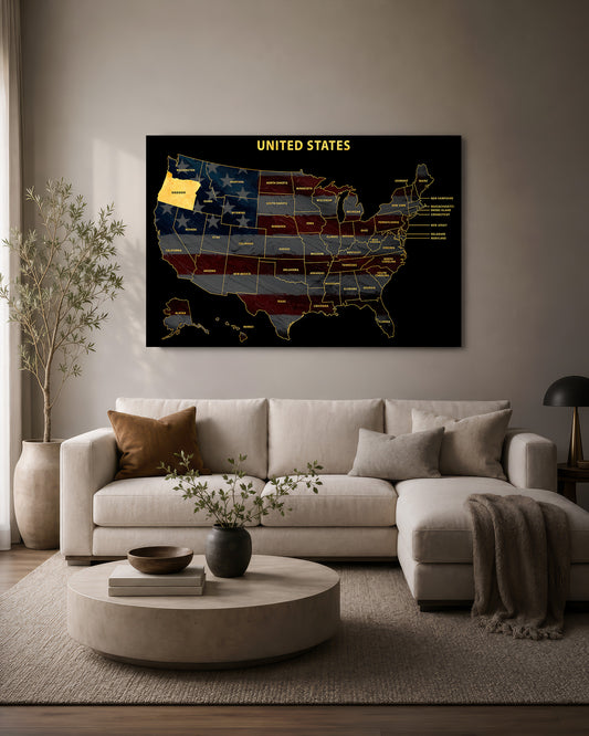 Oregon State Map - 3D Embossed Metal Wall Art