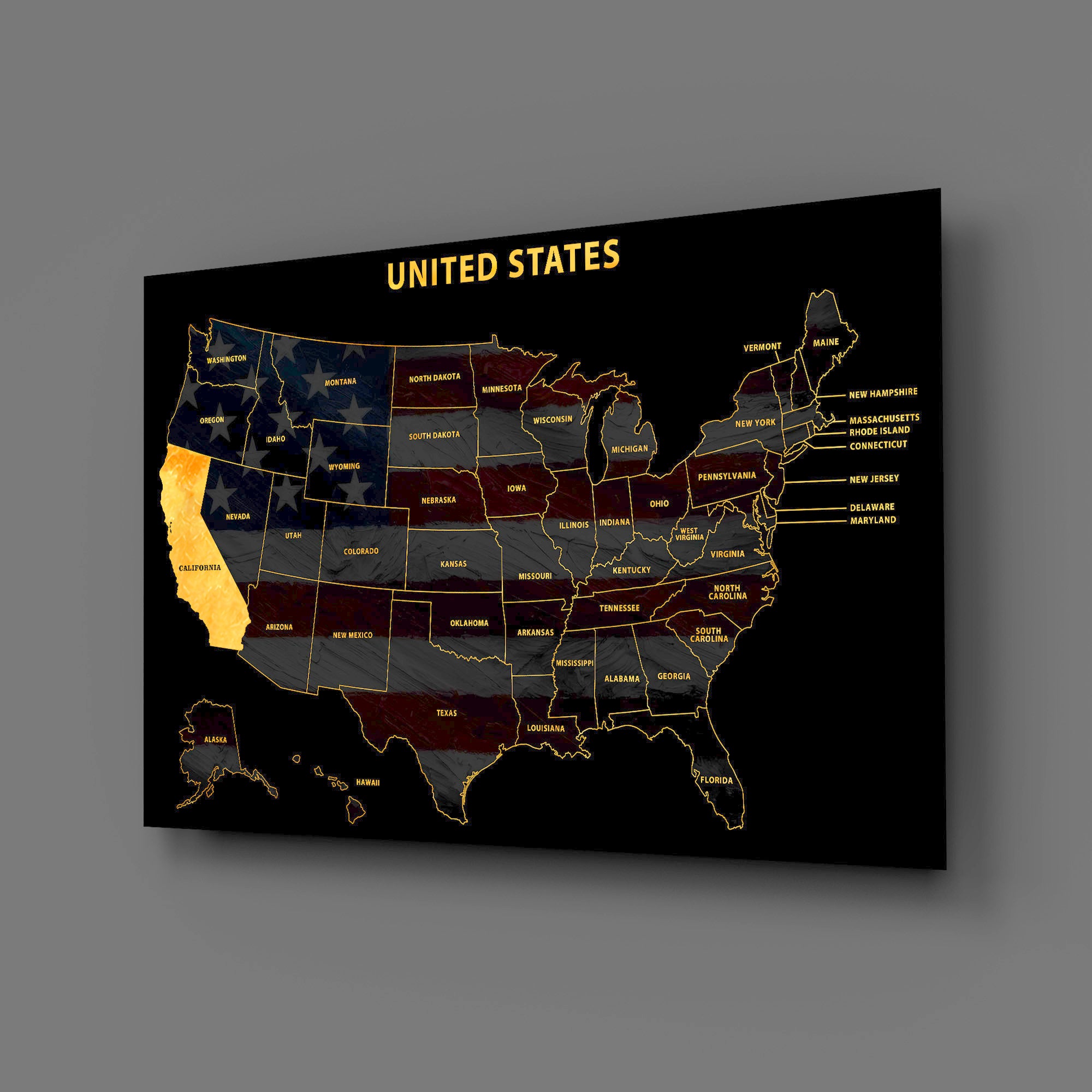 California State Map — Haptic 3D Embossed Metal Wall Art