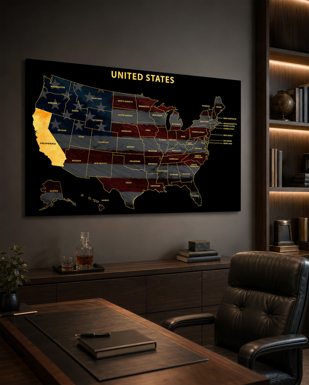 California State Map - 3D Embossed Metal Wall Art